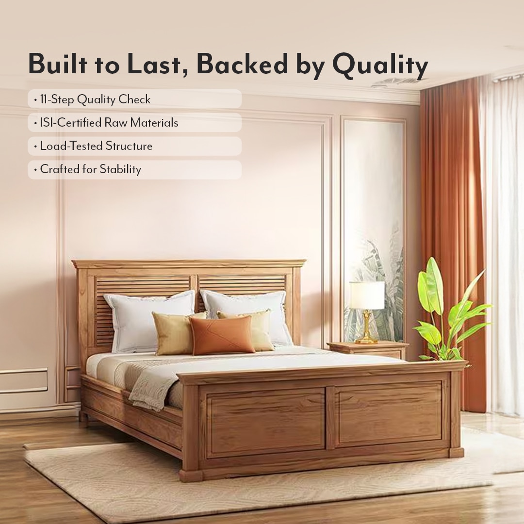 Tuscany Solid Wood Queen Size Non Storage Bed In Latin American Teak Finish