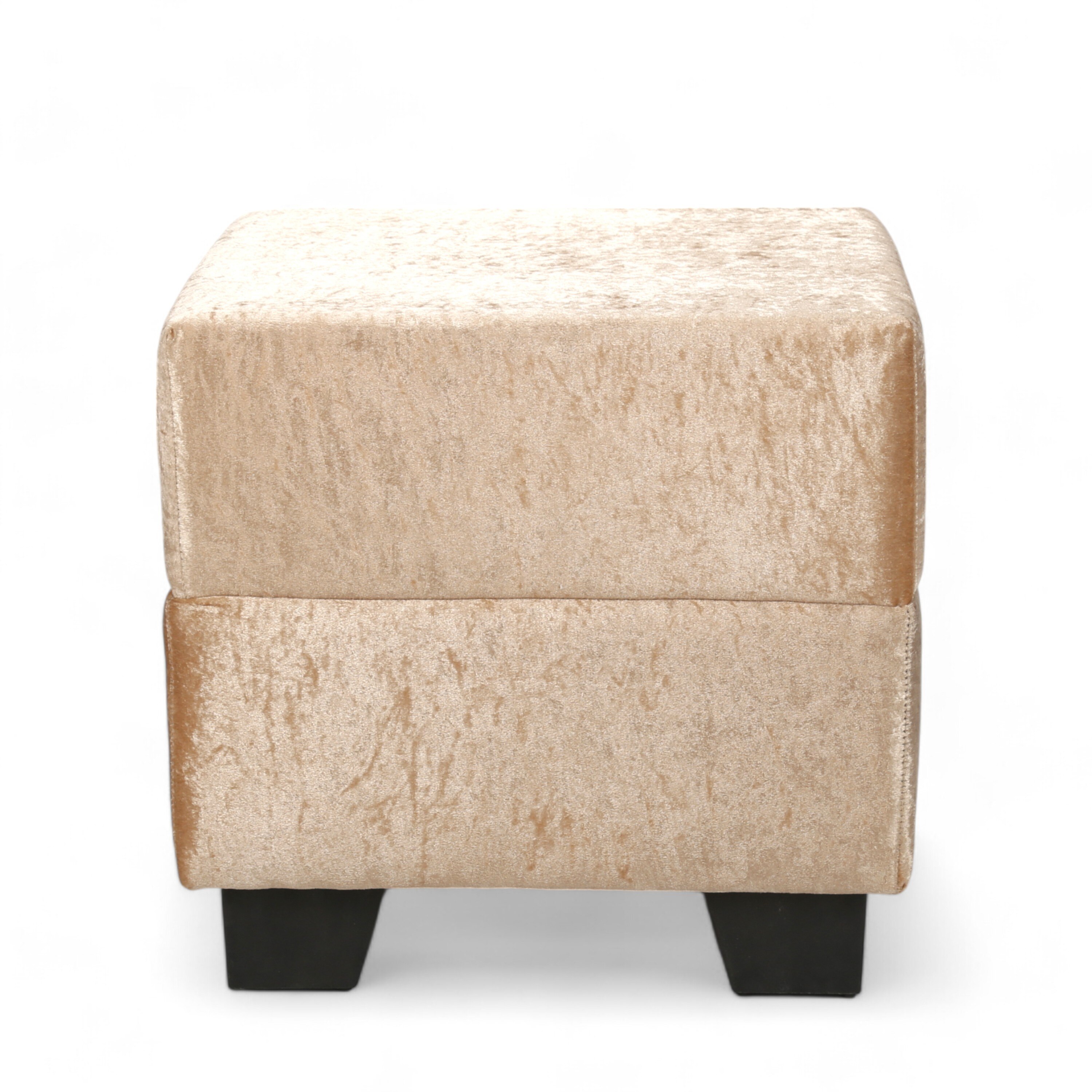 Iris Solid Wood Ottoman Pouffee in Ivory Sparkle Velvet