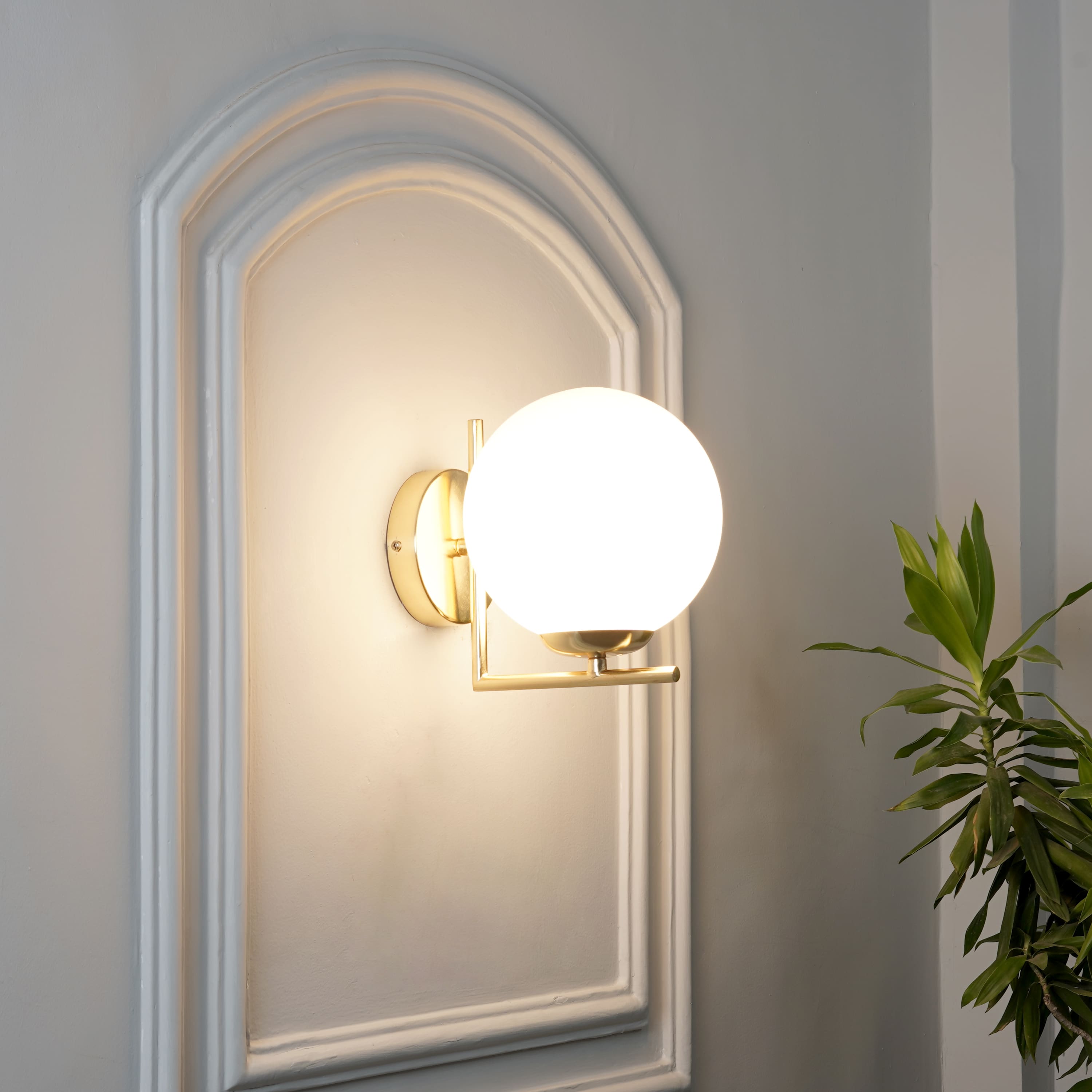 Moon Shine Brass and Frosted White Wall Light