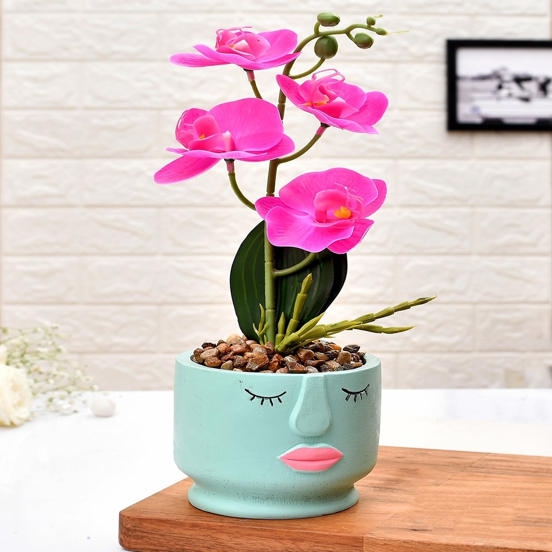 Artistic  Face Planter With Pink Artificial Orchids