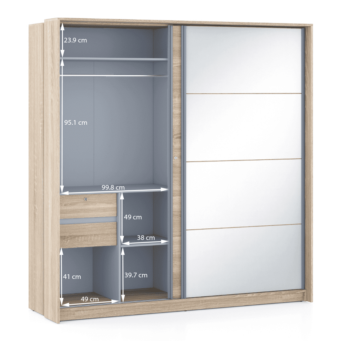 Loretta Sliding Door Wardrobe With Mirror in Sonoma Oak Finish