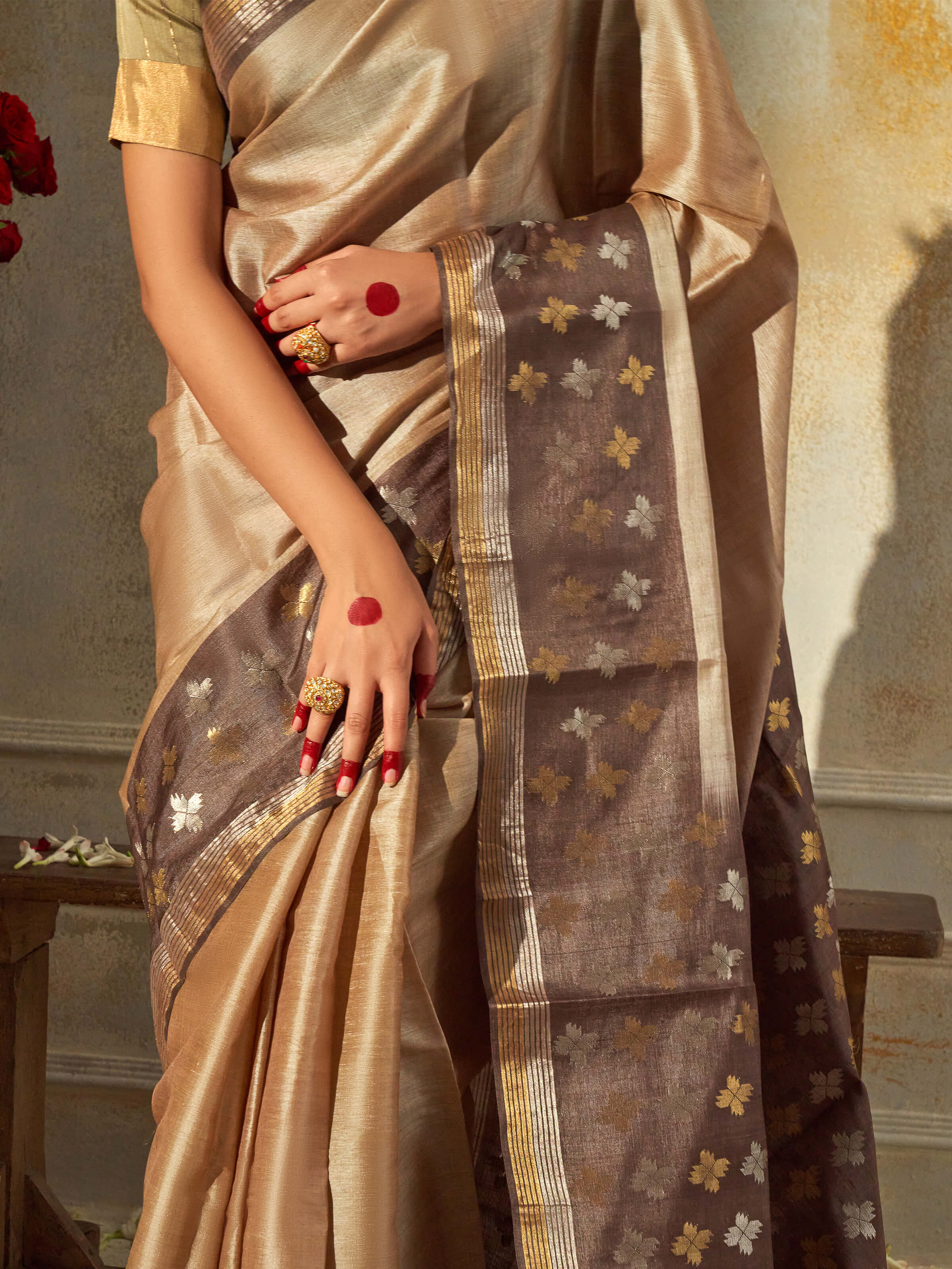 Detail view showing intricate silk finish