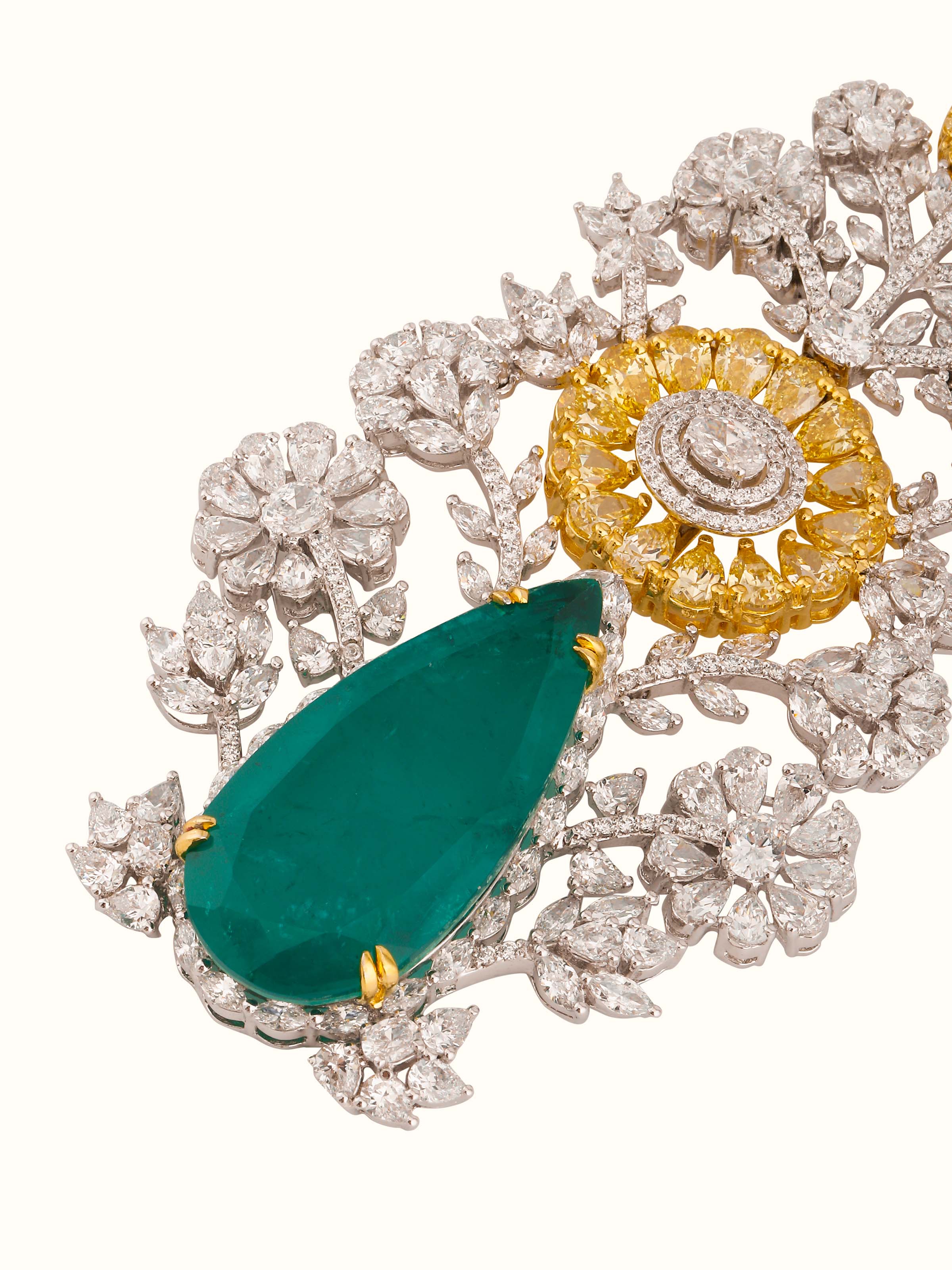 top view of silver smithing multi colour brooch pin