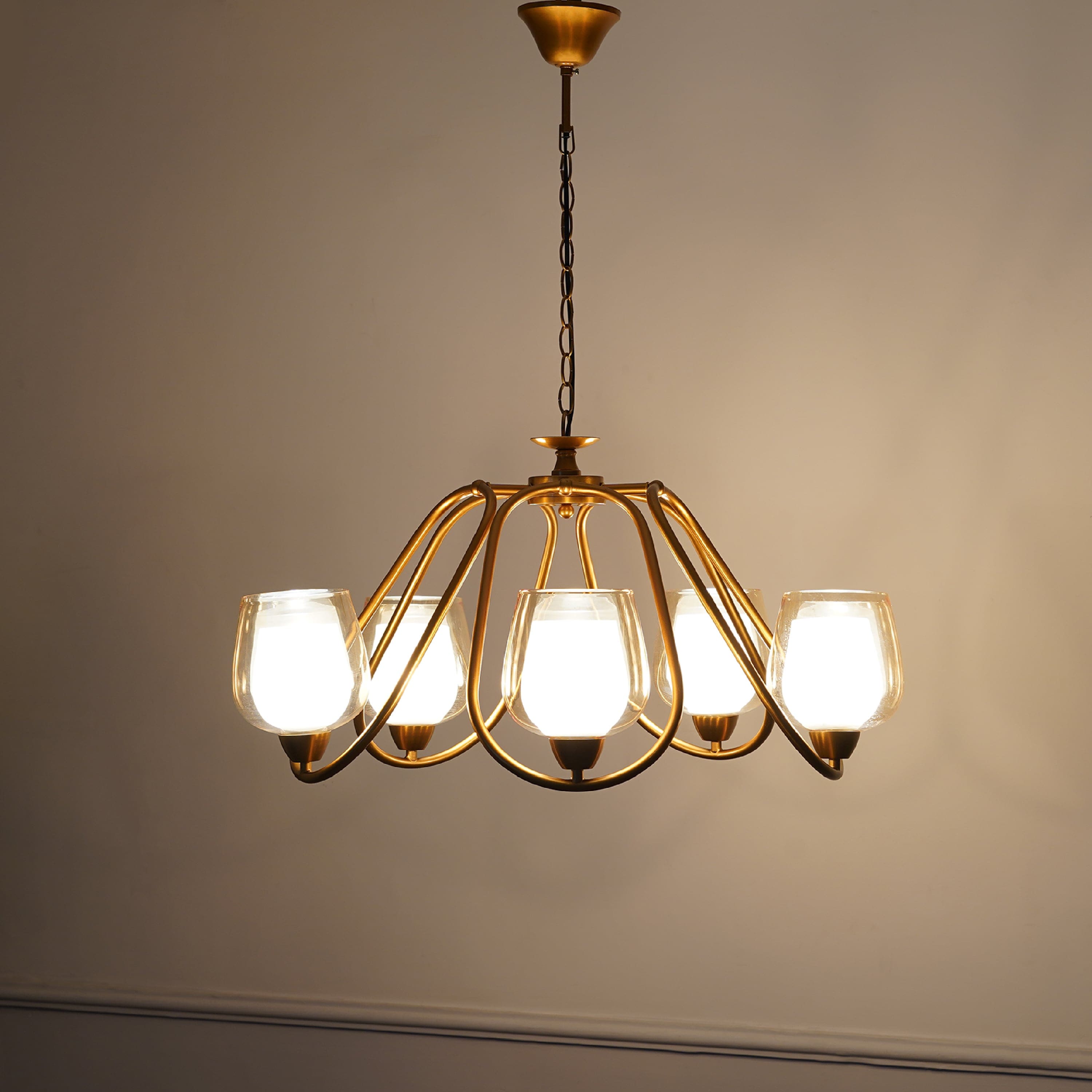Lorena 5 Light Brass Finish Modern Chandelier