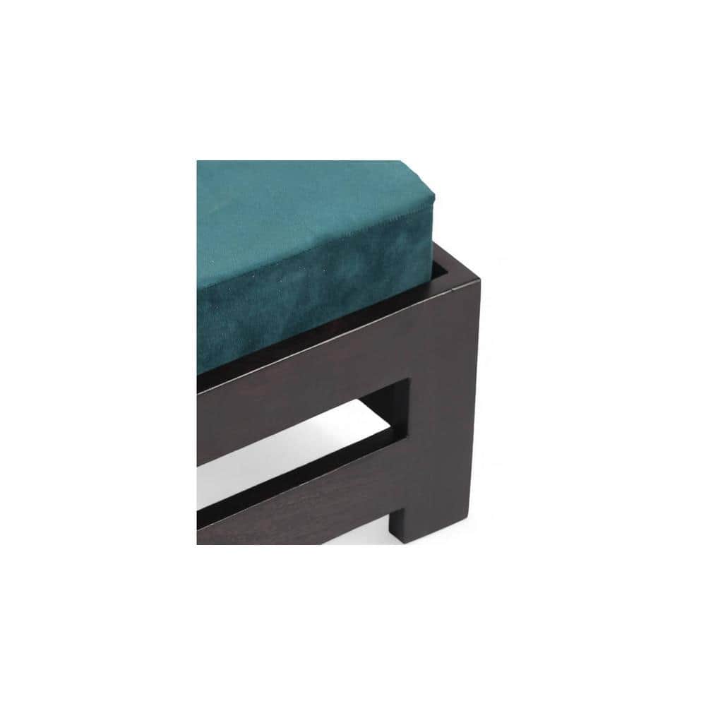 Amber Sheesham Wood Stool in Mahogany Finish & Turquoise Sea Velvet Cushion