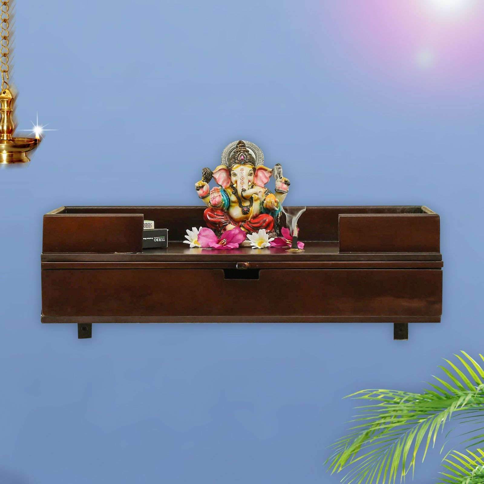 D'Dass Dark Wooden Shelf Style Temple For Pooja In Home and Office