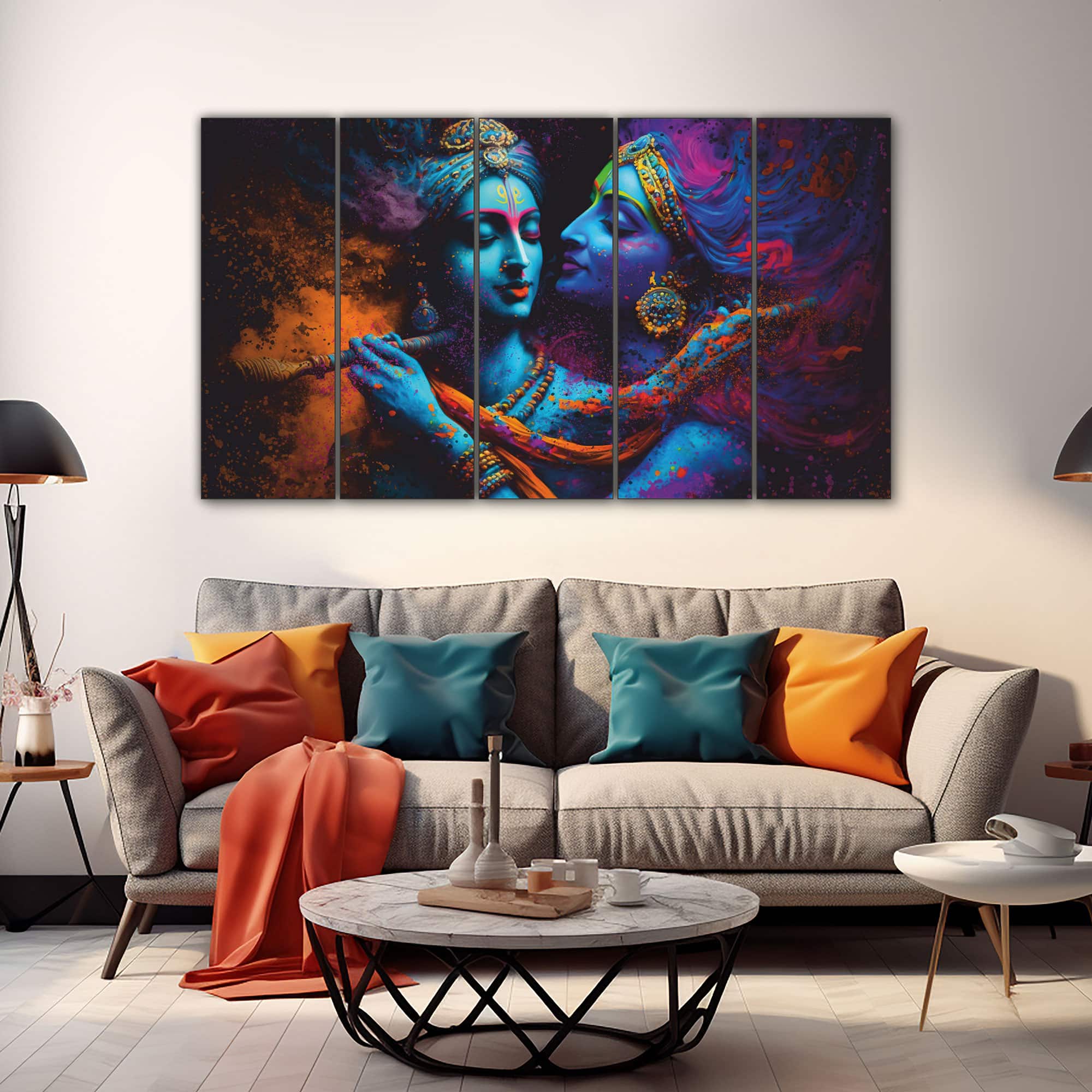 The Castle Decor Radha Krishna Spiritual Wall Art Framed Painting 27x48 Inch (Style 3) - The Castle Decor