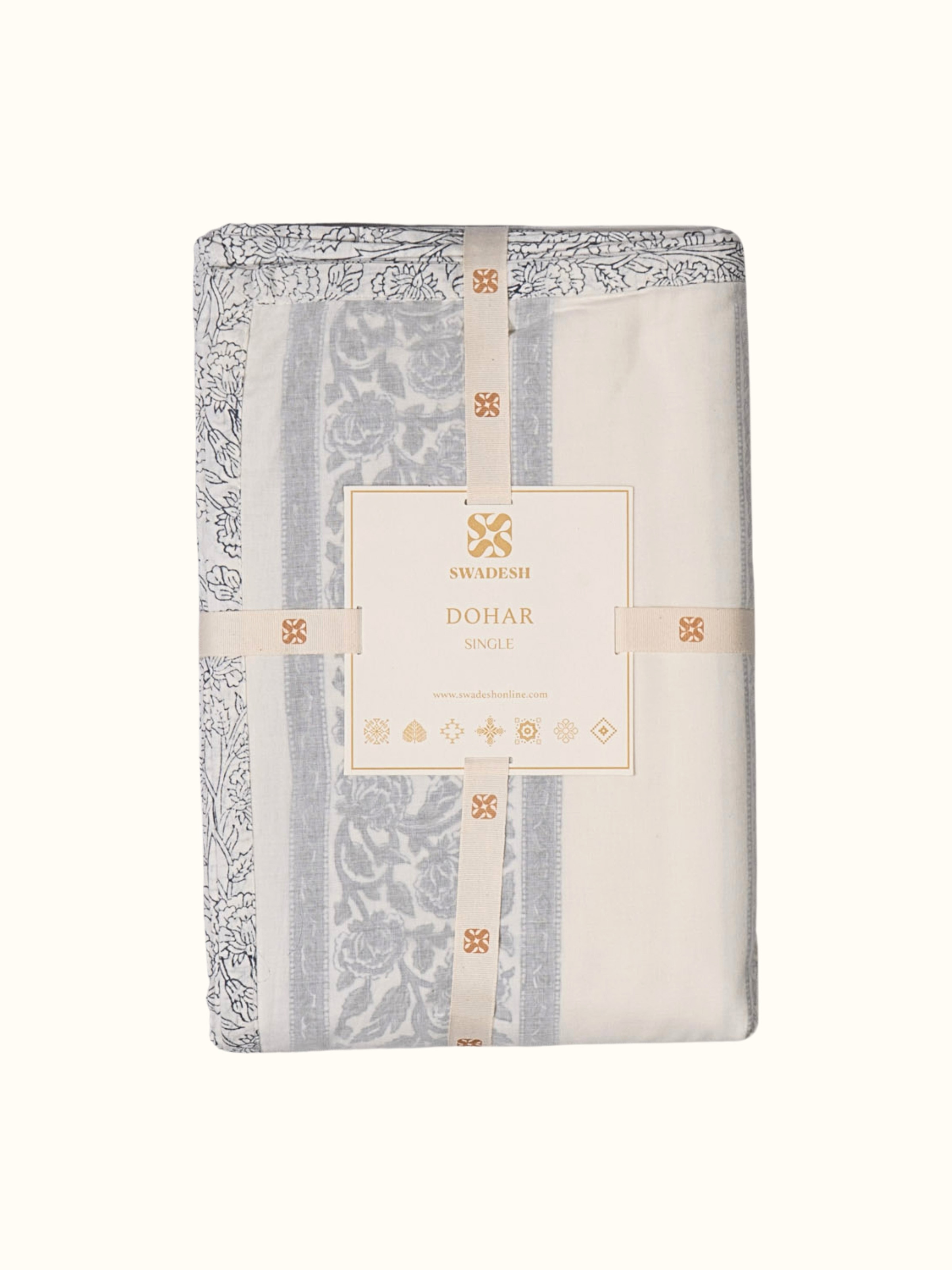 Sanjhi Grey Jaal Cotton Sanganeri Hand Block Print Single-size Dohar