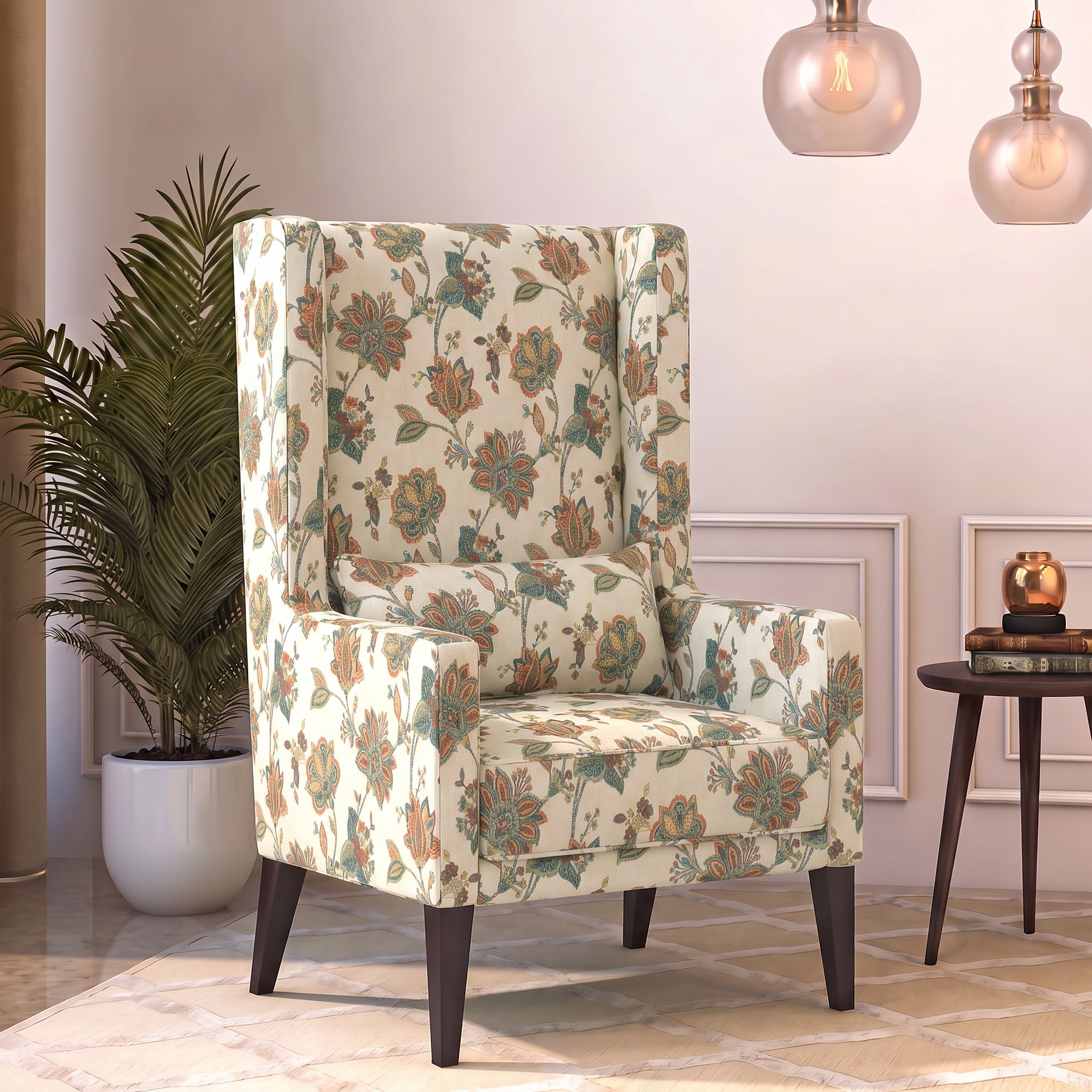 Morgen Lounge Chair in Rustic Palmette Floral Colour - Urban Ladder