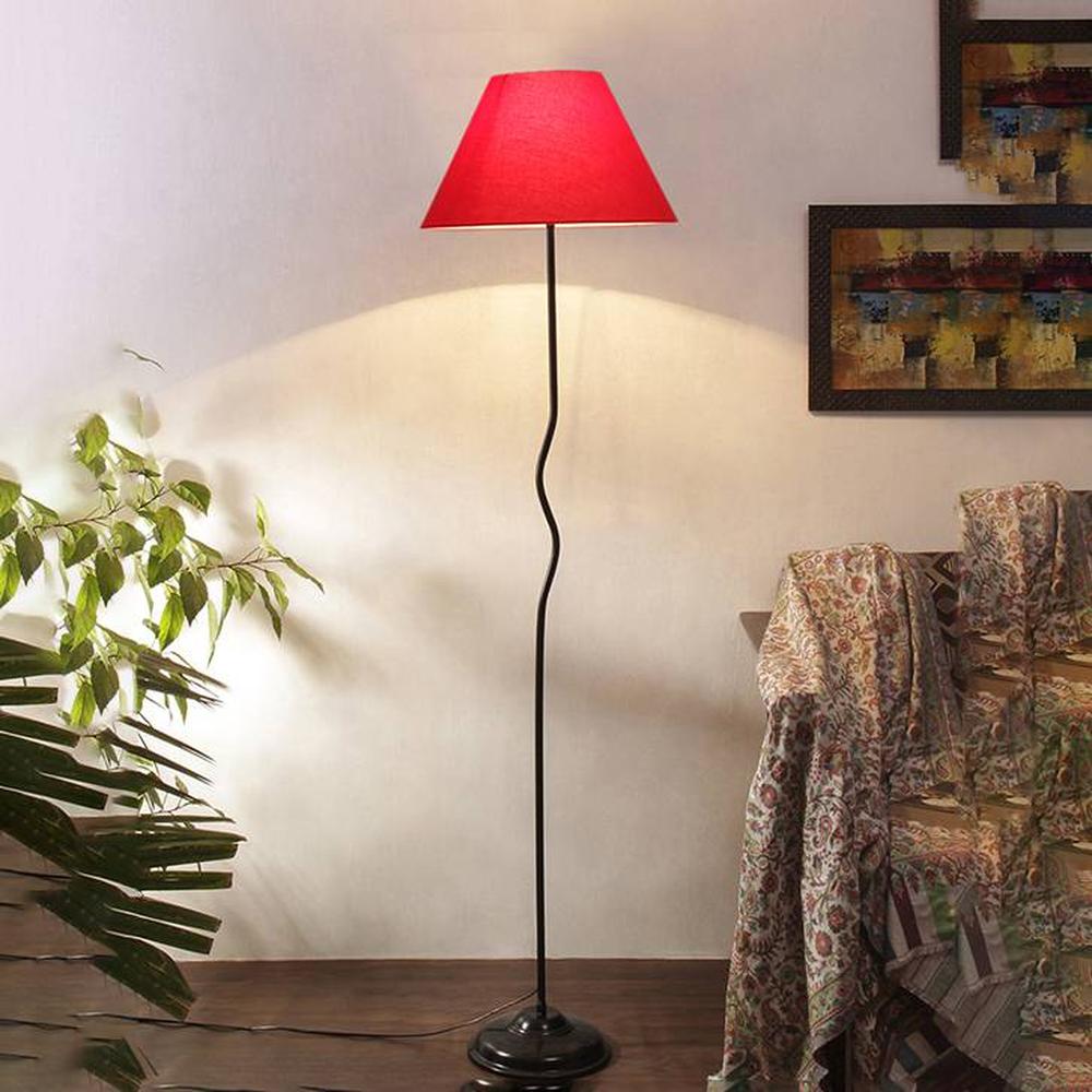 Rain Red Cotton shade with Iron floor lamp - Devansh