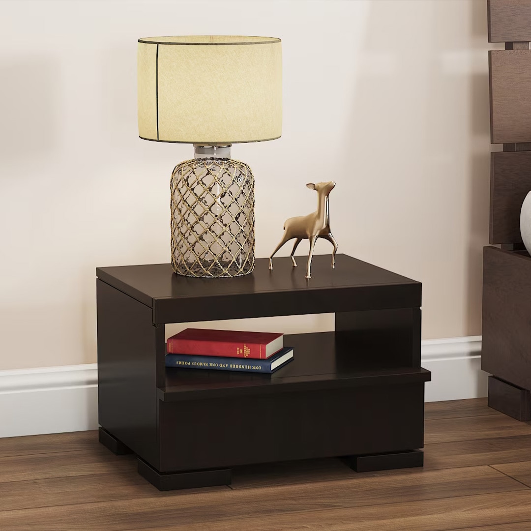 Ohio Solid Wood Bedside Table In American Walnut Finish - Urban Ladder
