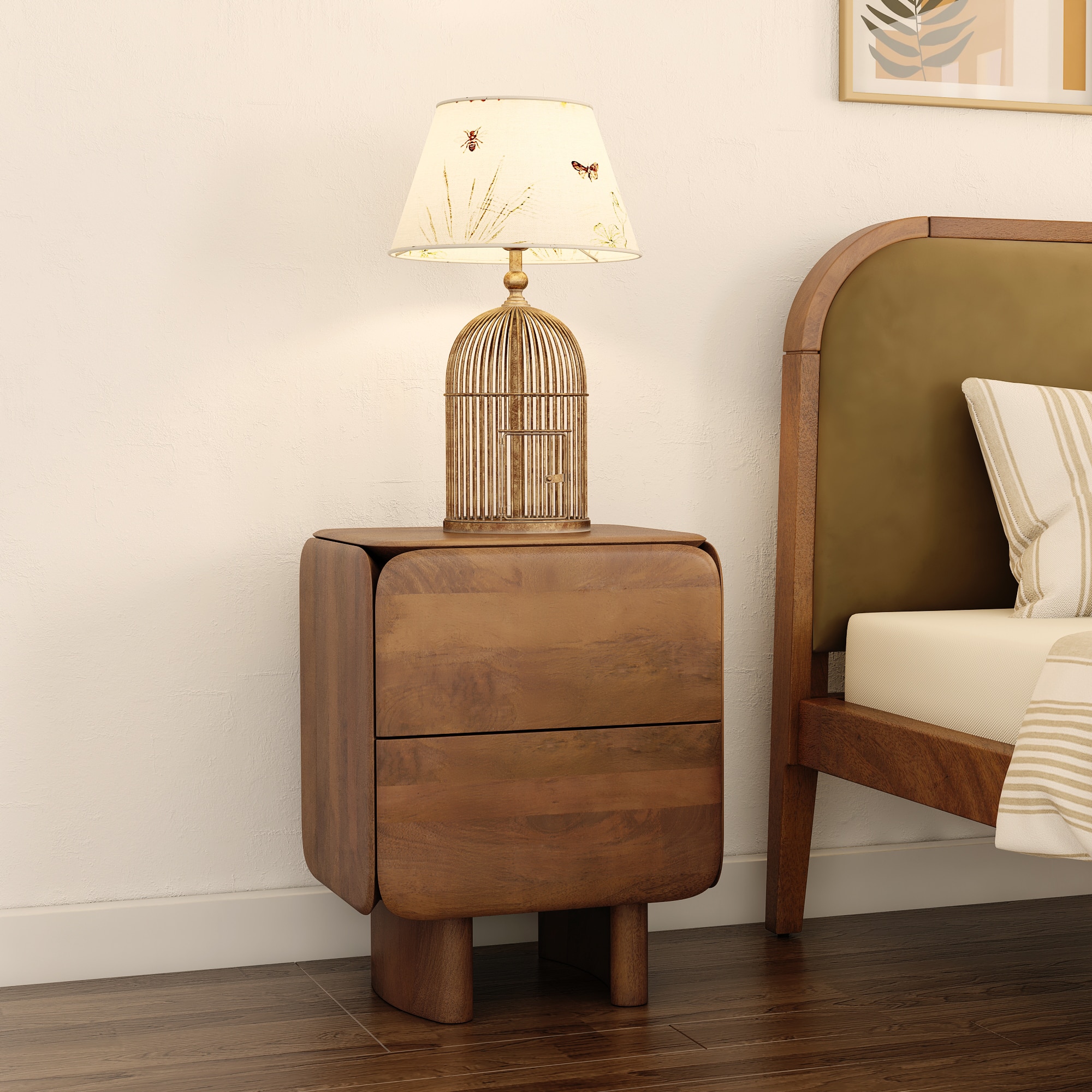 Olen Solid Wood Bedside Table In Amber Walnut Finish