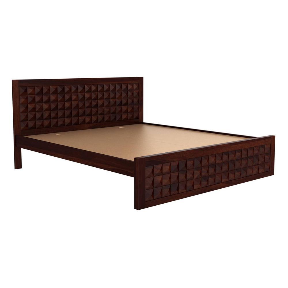 Venturi Solid Wood Queen Size Non Storage Bed In Walnut Finish
