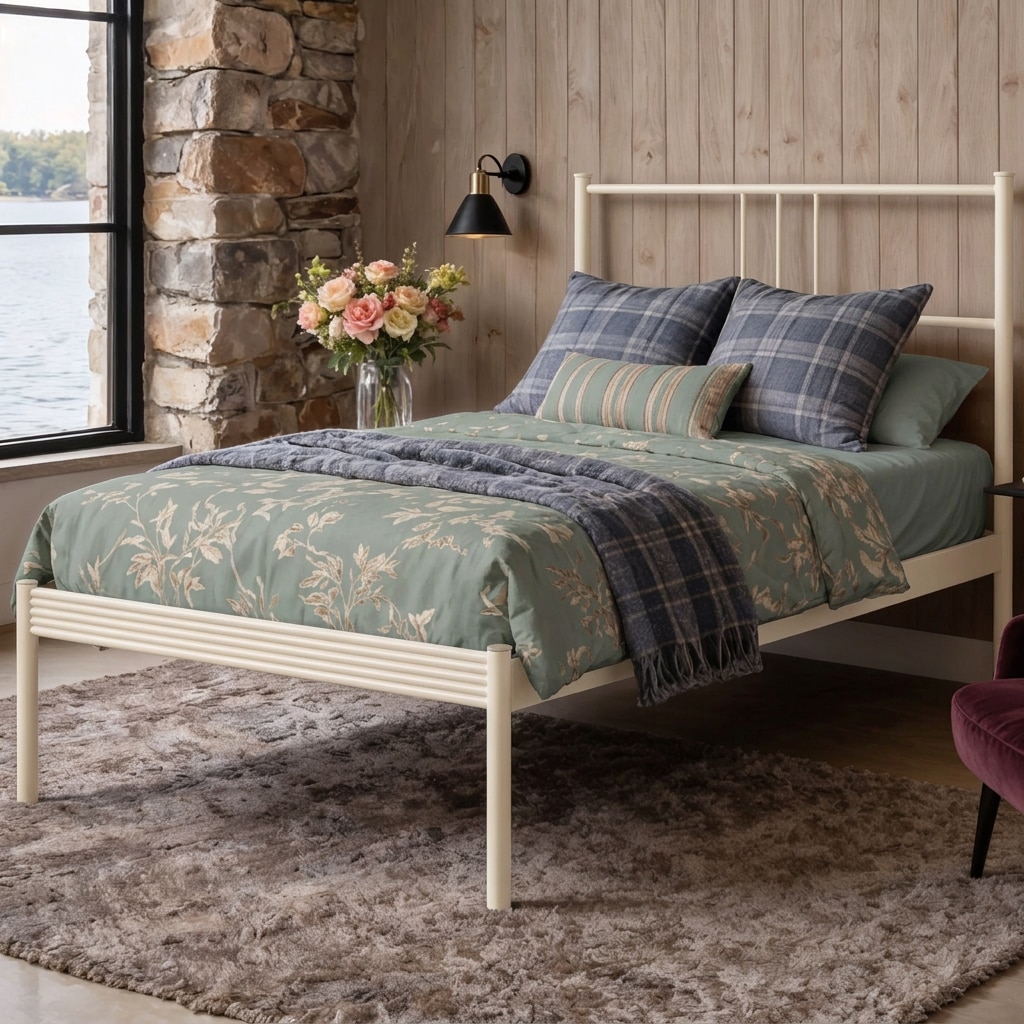 Sheen Metal Non Storage Single Bed in Glossy Ivory Finish