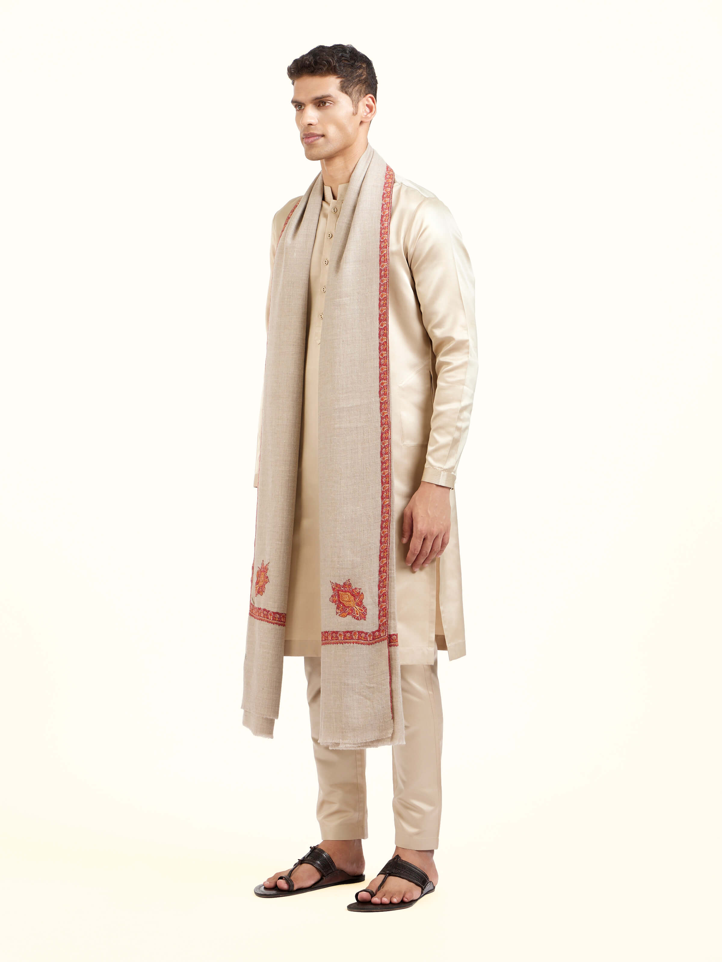 Natural Sozni Hand Embroidered Shawl