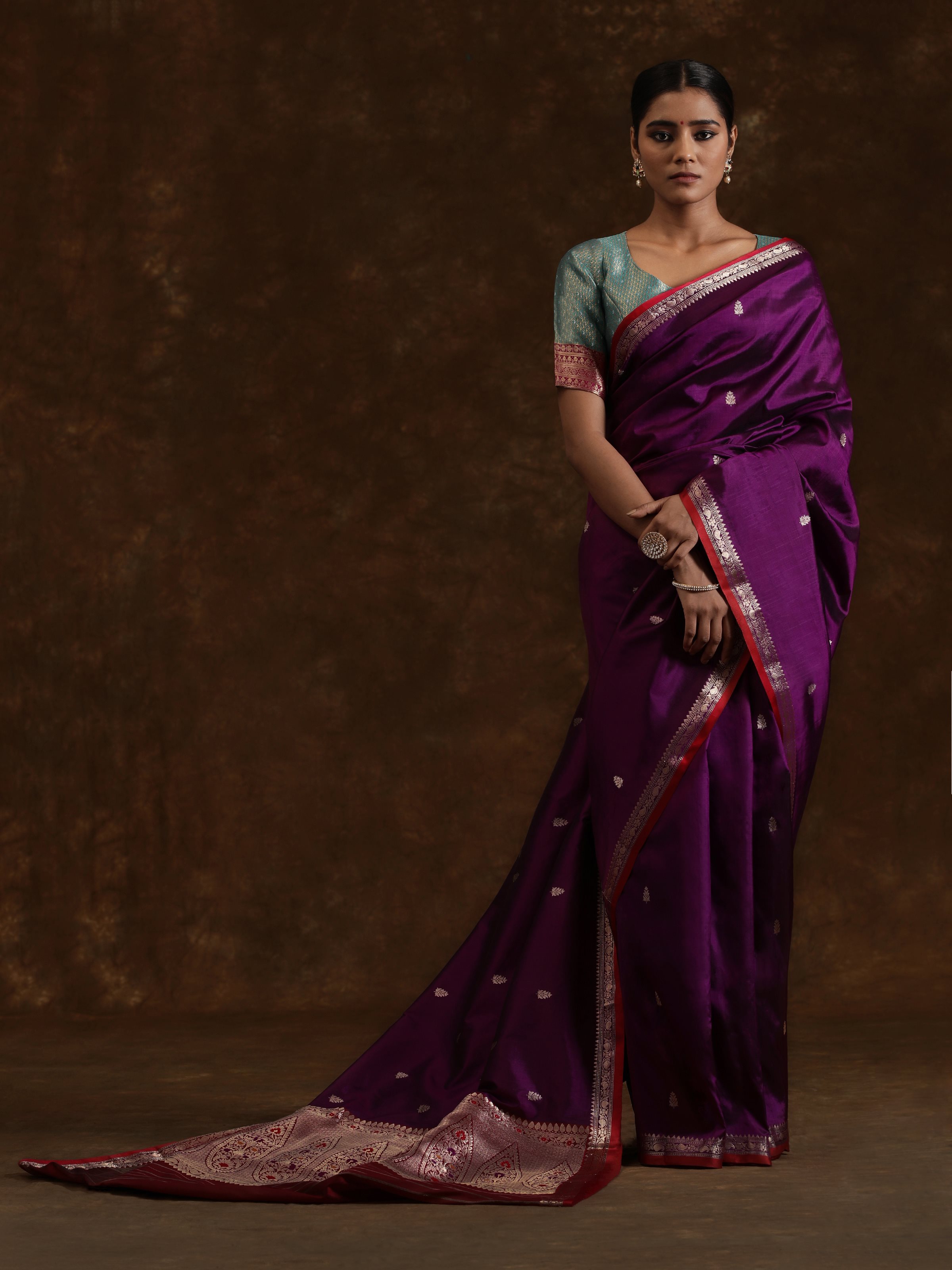 Purple Mulberry Katan Silk Banarasi Saree