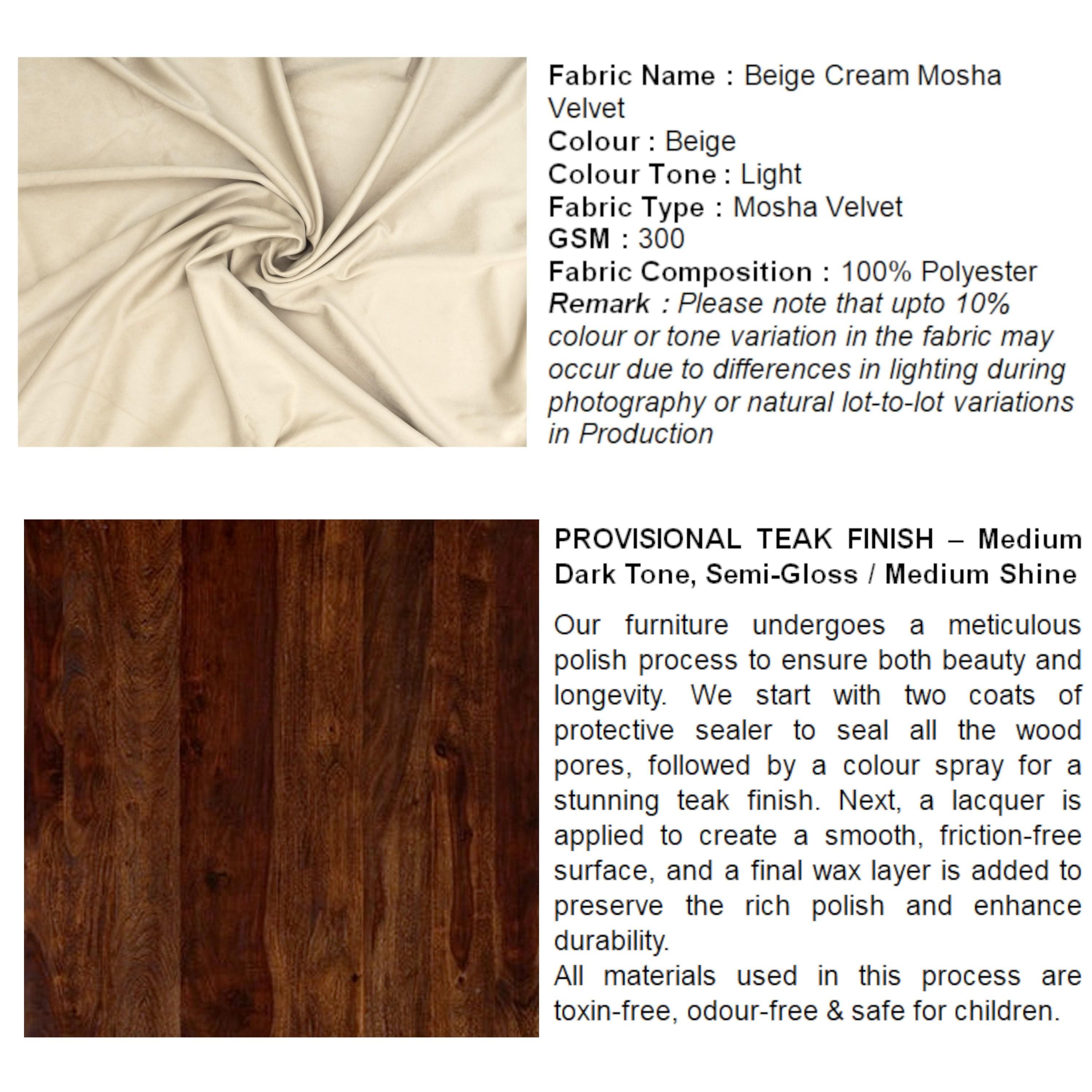 Nashville Sheesham Wood Accent Coffee Table Set With 4 Stools In Provincial Teak Finish With Beige Velvet Cushions