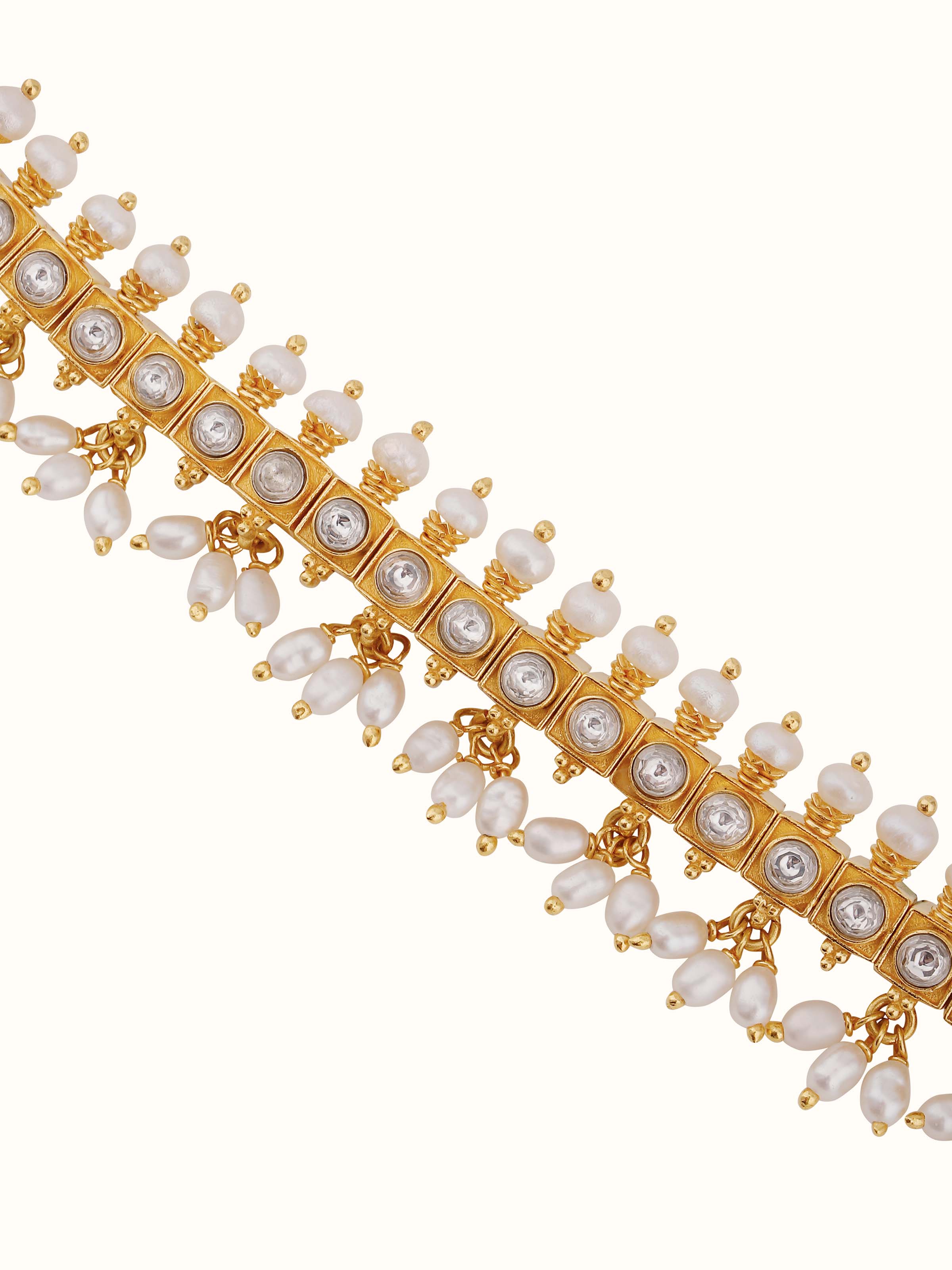 Overhead view highlighting the symmetrical floral layout of the Guttapusalu Silver Choker.