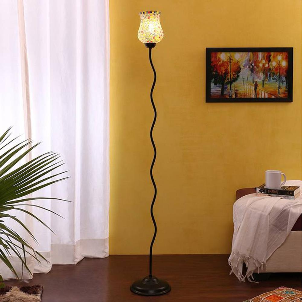 Kensington Black Glass Shade Floor Lamp - Devansh