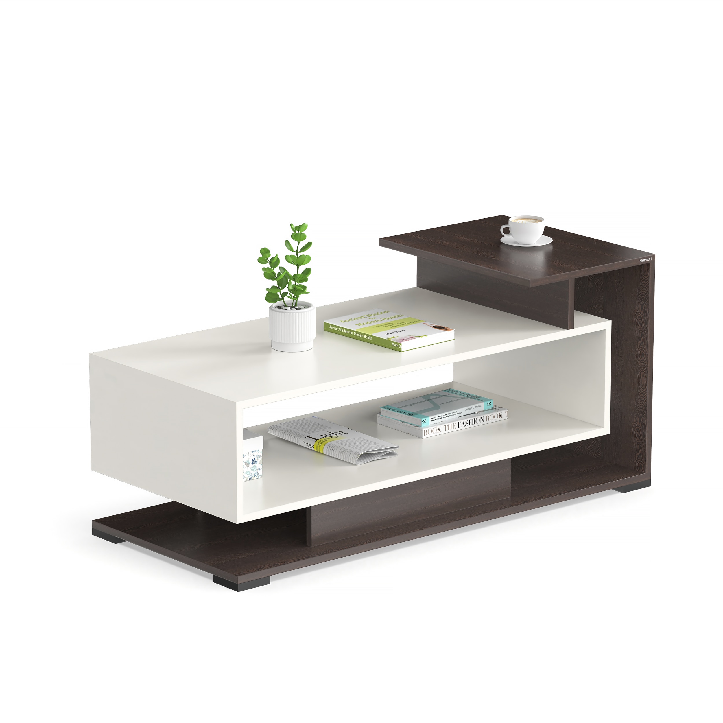 BLUEWUD Declove Engineered Wood Coffee Center Sofa Tea/Teapoy Console Table for Sofa Set Living Room Home Hall (Wenge & White)