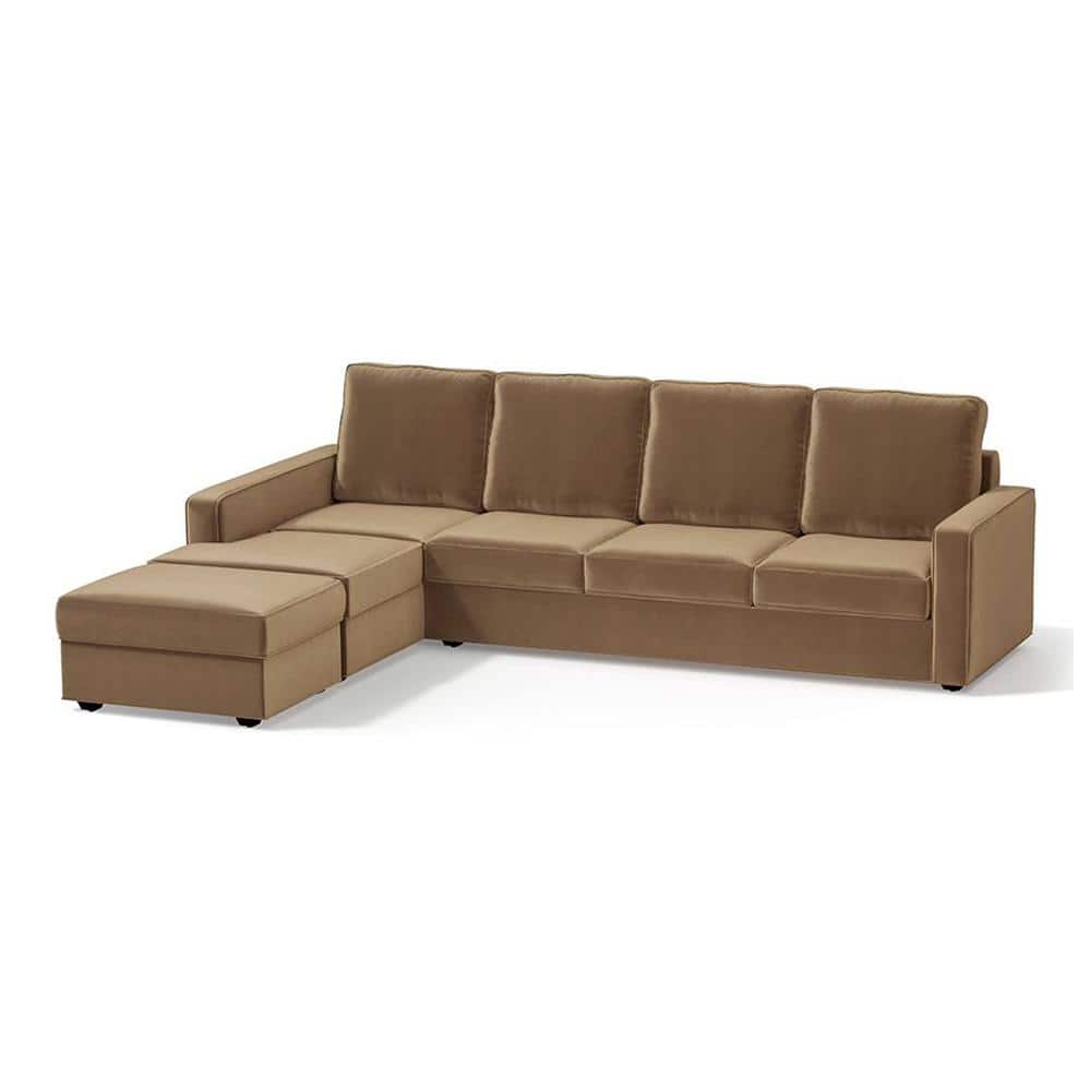 Apollo Compact Sofa (Colour : Fawn Velvet, Cushion : Soft, Back Type : High Back, Seating Capacity : Left Aligned 3 Seater + Left Aligned Chaise)