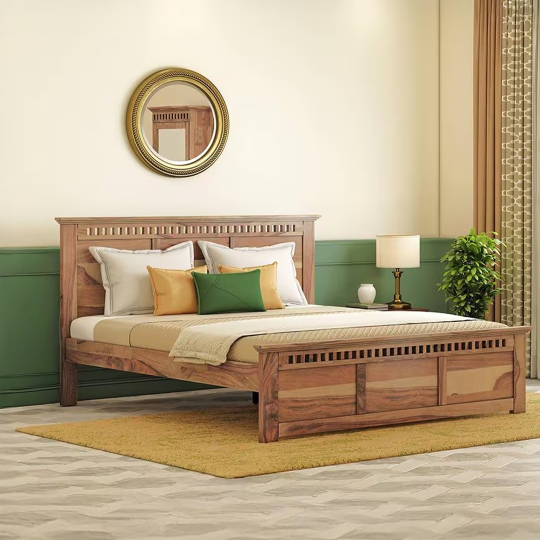 Fidora Solid Wood Queen Size Non Storage Bed In Teak Finish