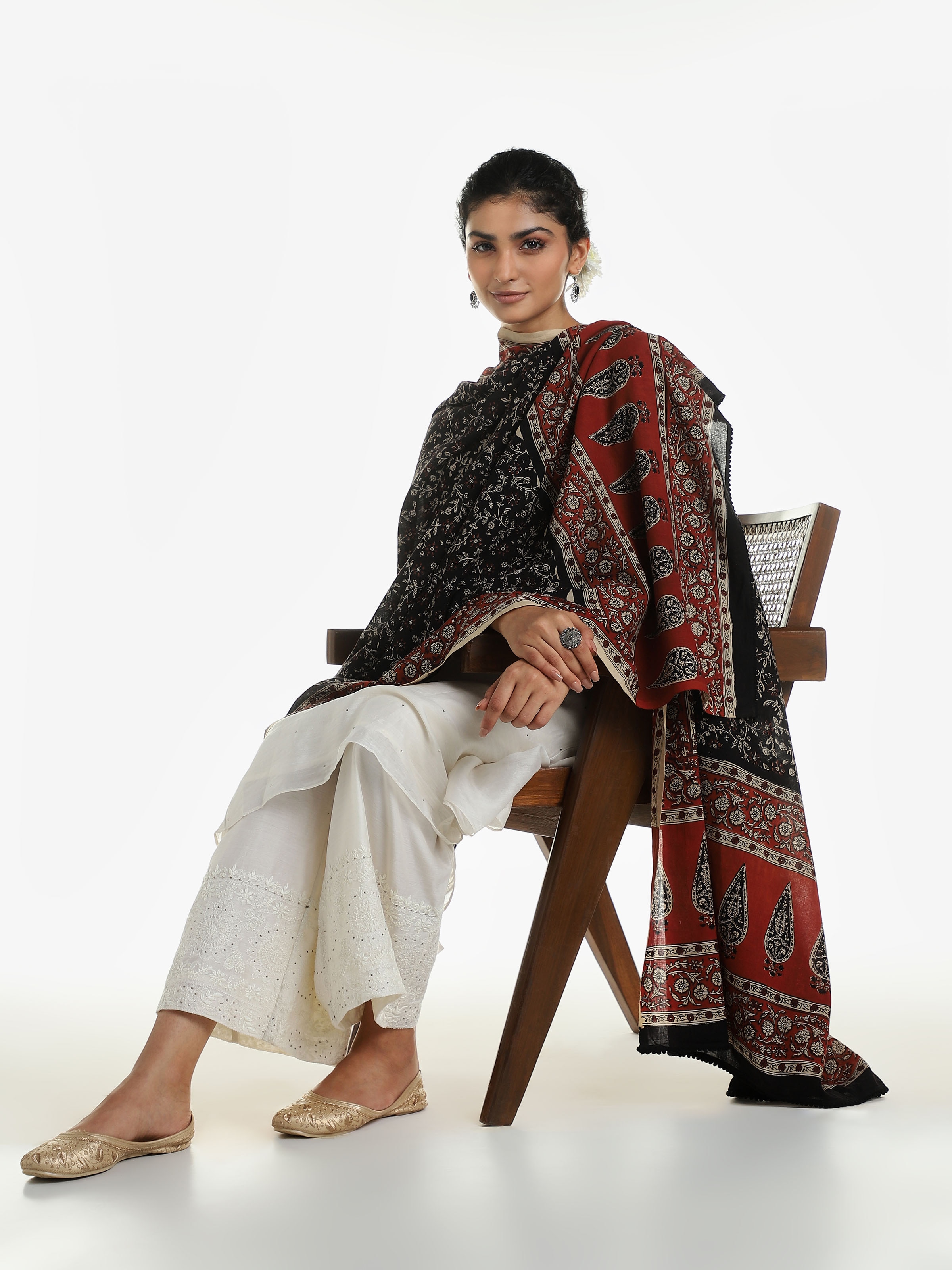 Black Cotton Bagru Block Printed Dupatta