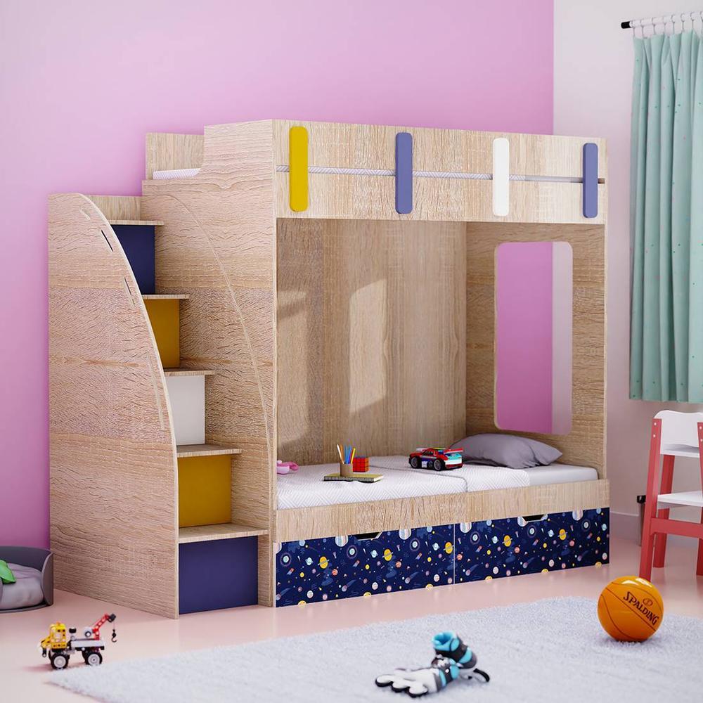 Pinwheels Bunk Bed with Storage in Oak Colour BKBB044