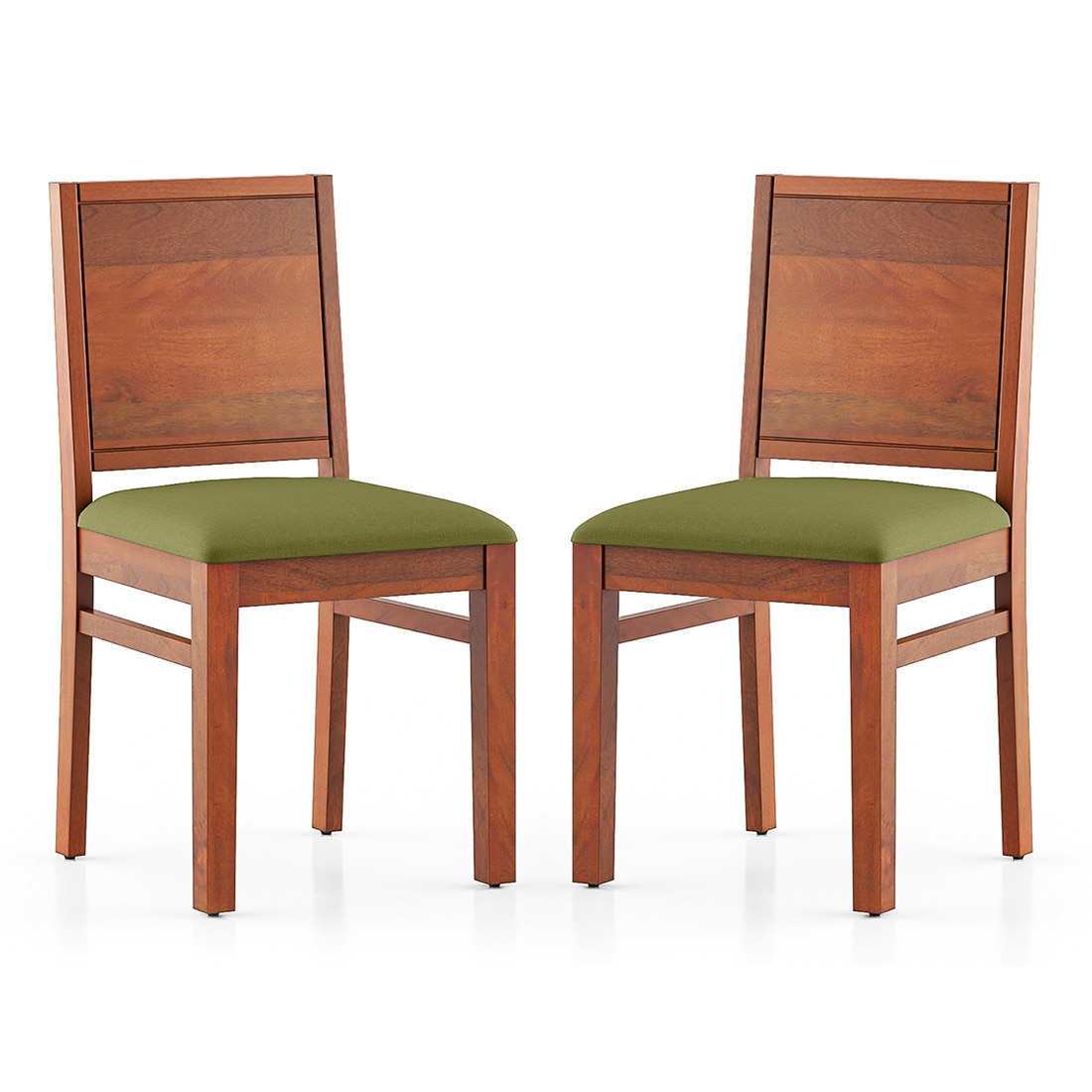 Atlas Solid Wood Dining Chair in Honey Finish & Avocado Green Colour - Set of 2 - Urban Ladder