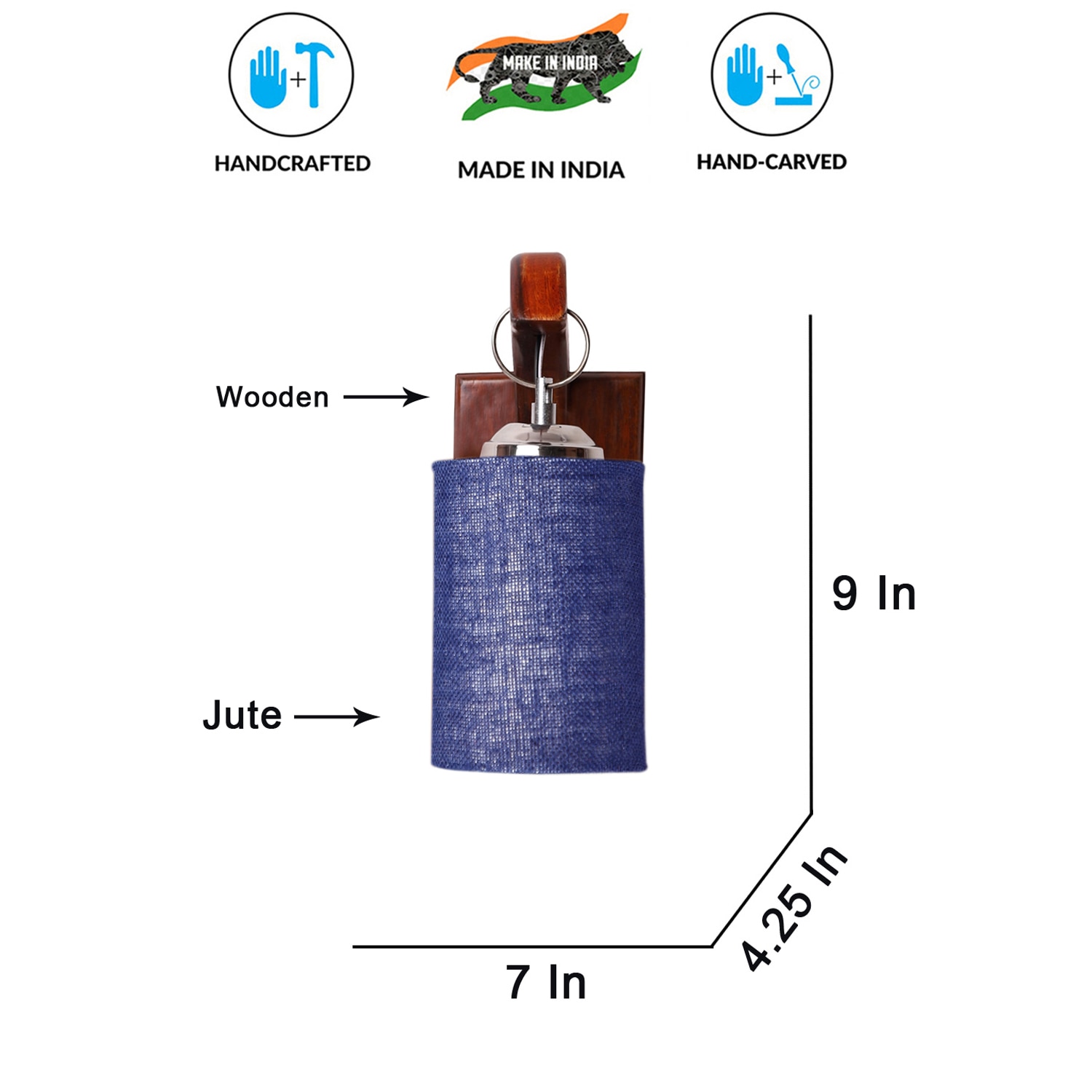 Devansh Solid Wood Electric Wall Light in Brown Colour with Blue Shade Count of 1 Light-picture-28