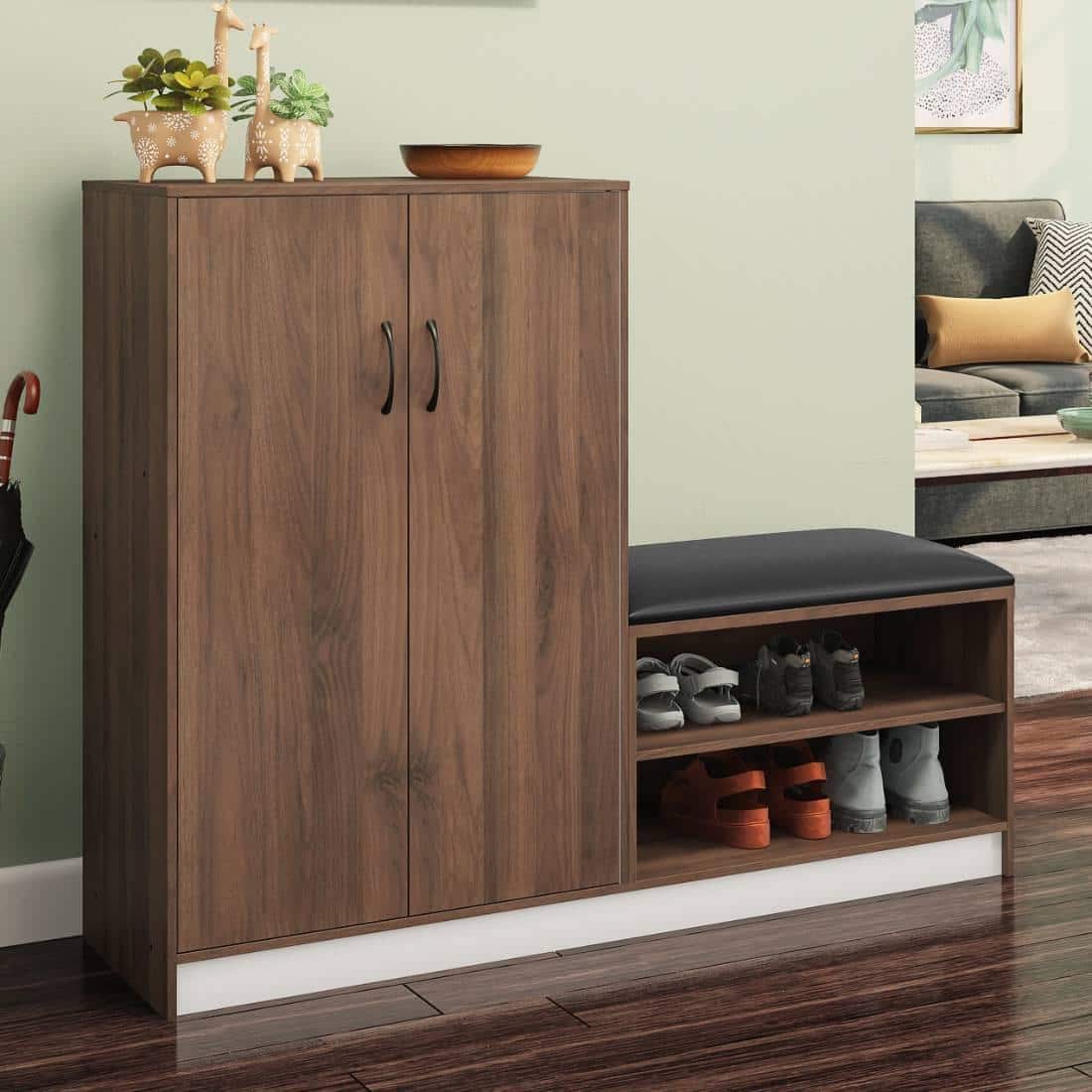 Alex 21 Pair Shoe Cabinet in Classic Walnut Finish