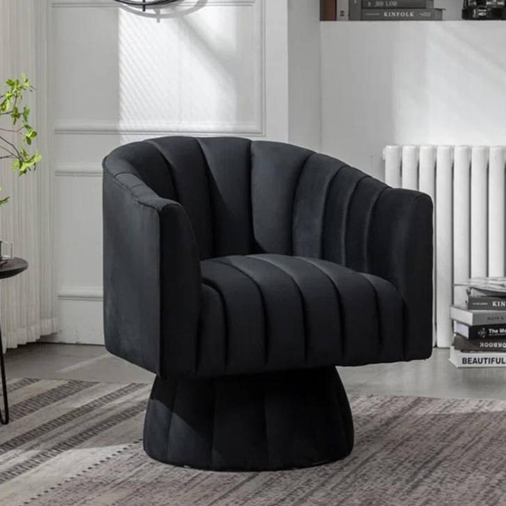 Morrow Swivel Solid Wood Round Chair in Black Colour