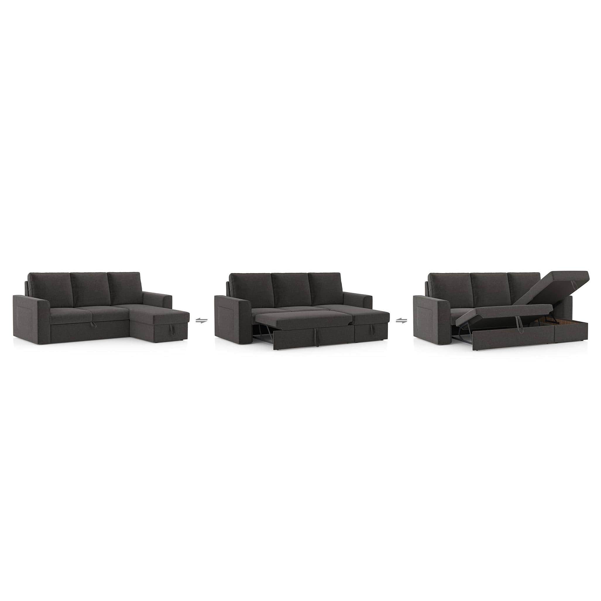 Kowloon Sectional Sofa Cum Bed with Storage Colour Urban grey premium chenille