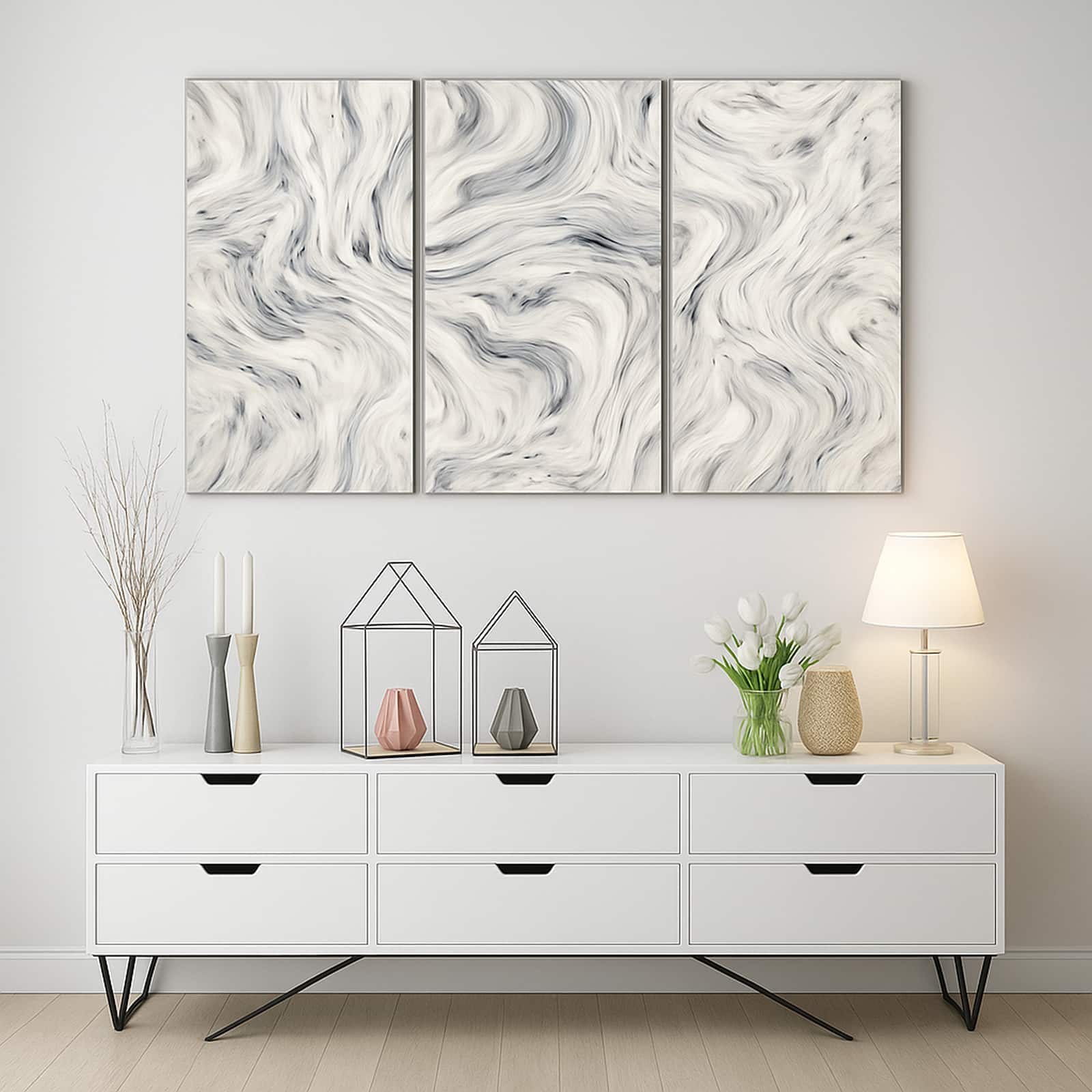 Truss White Black Pieces Ripples Abstract Canvas Wall Canvas Wall Prints Set of 3 Multicolor Matte