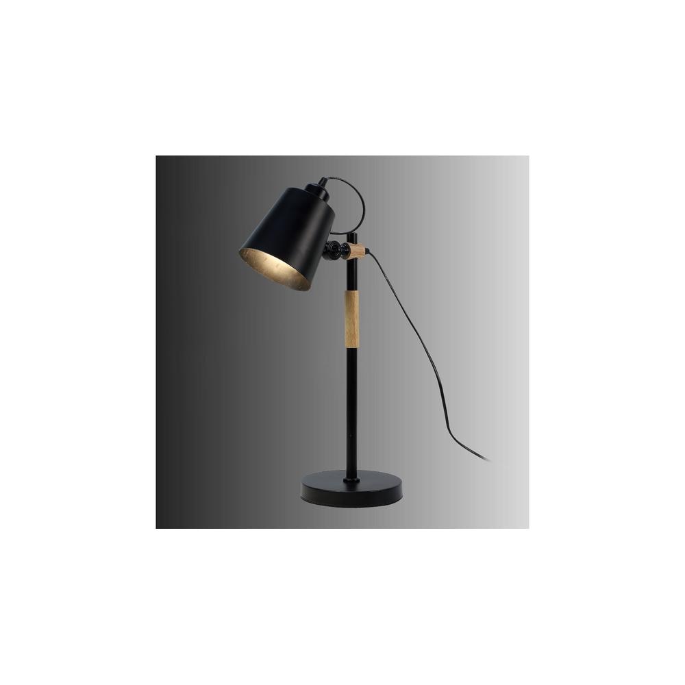 Modern Nordic Wood and Metal Study Lamp With Black Base