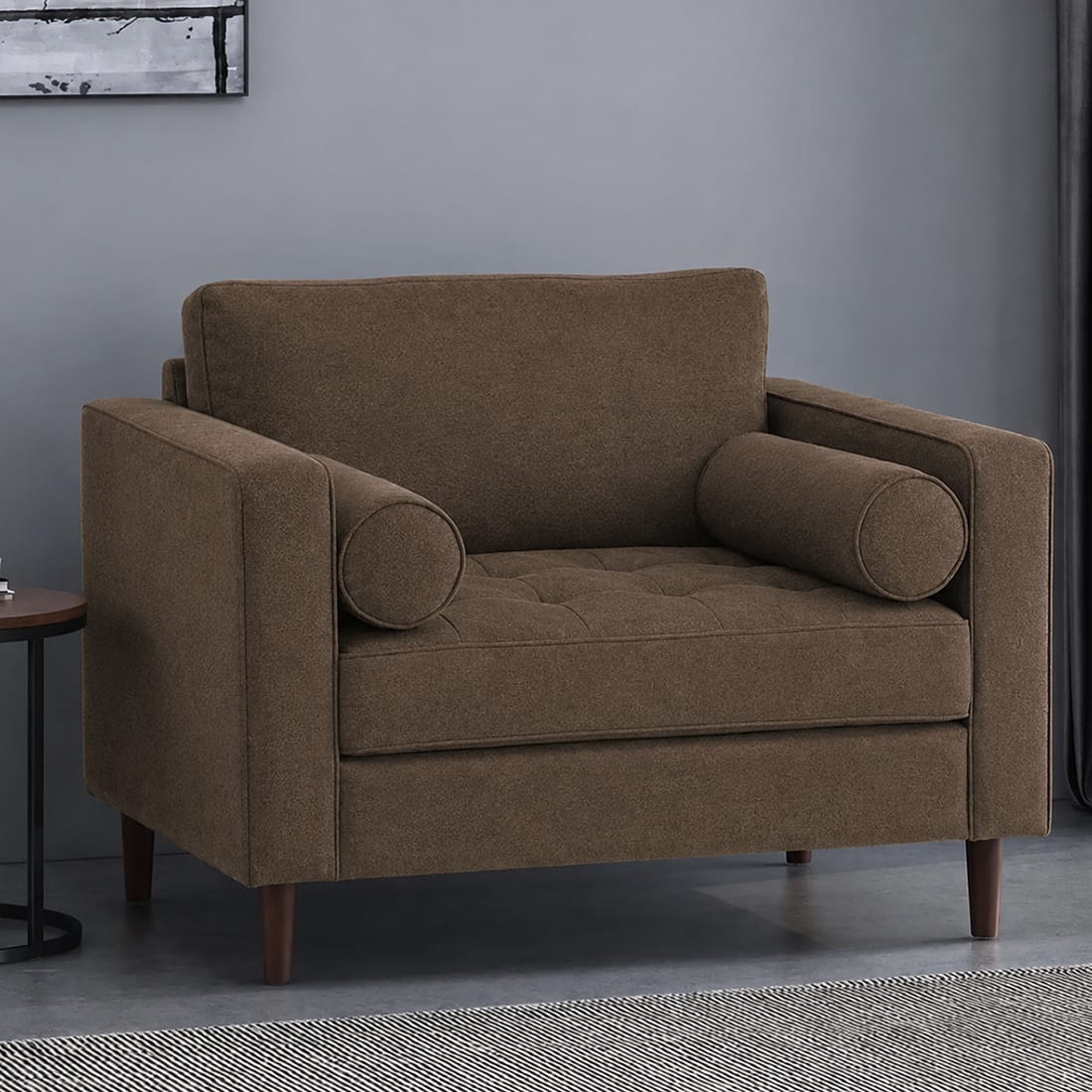 Bruch Boucle Fabric Arm Chair in Brown Colour - KURSIWALLAH