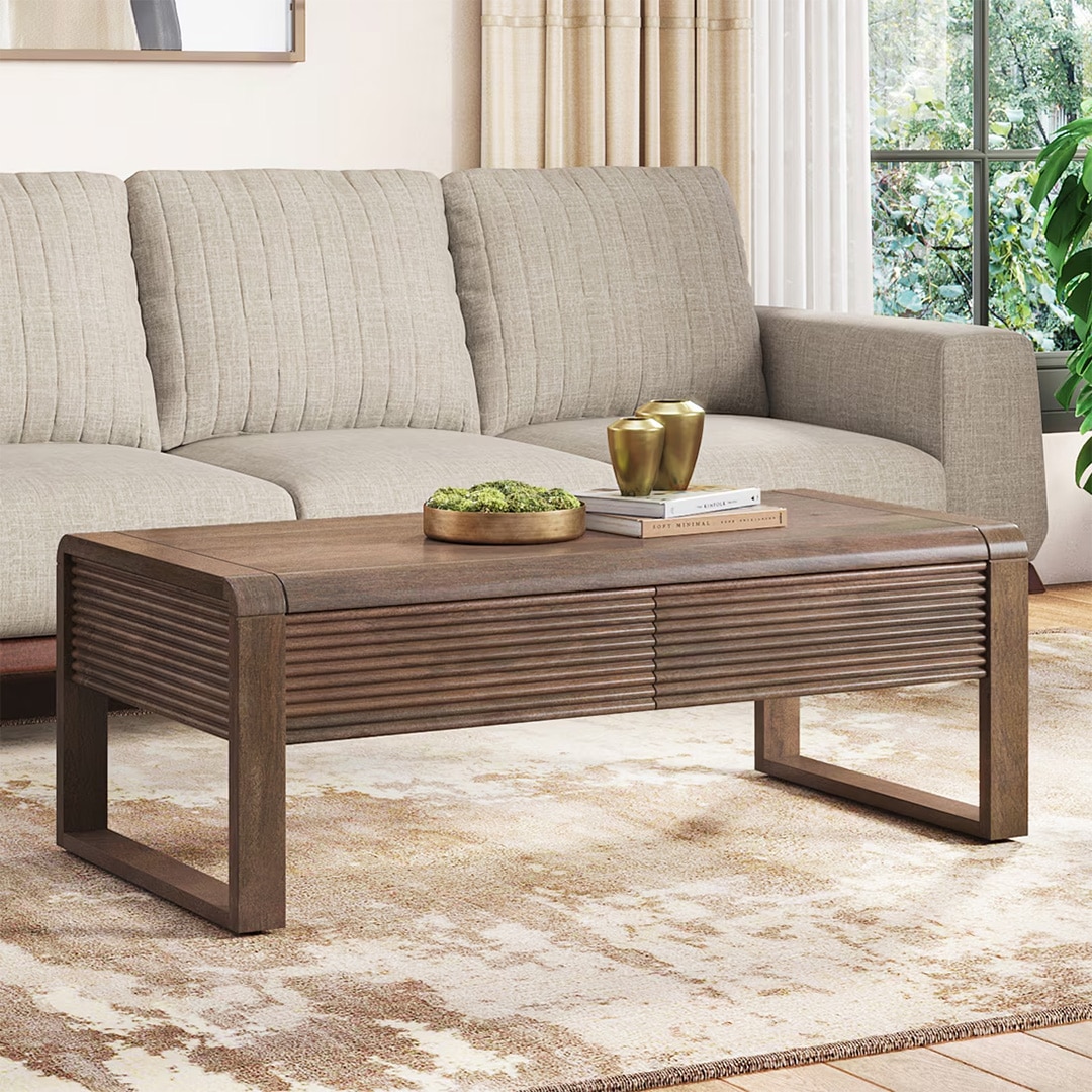 Linnea Rectangular Solid Wood Coffee Table In Danish Walnut Finish