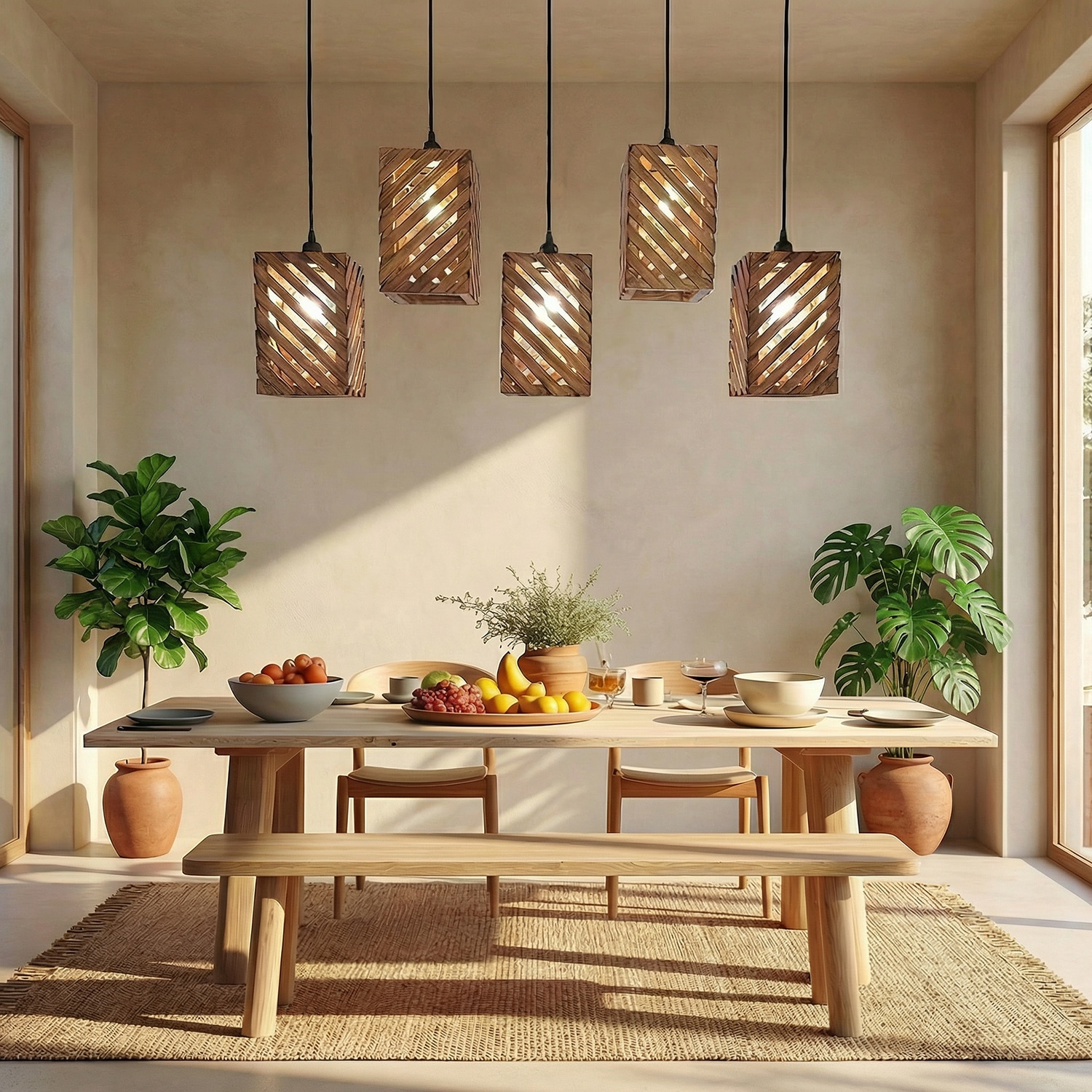Oblique 5 Series Brown Solid Wood Cluster Hanging Light - Symplify