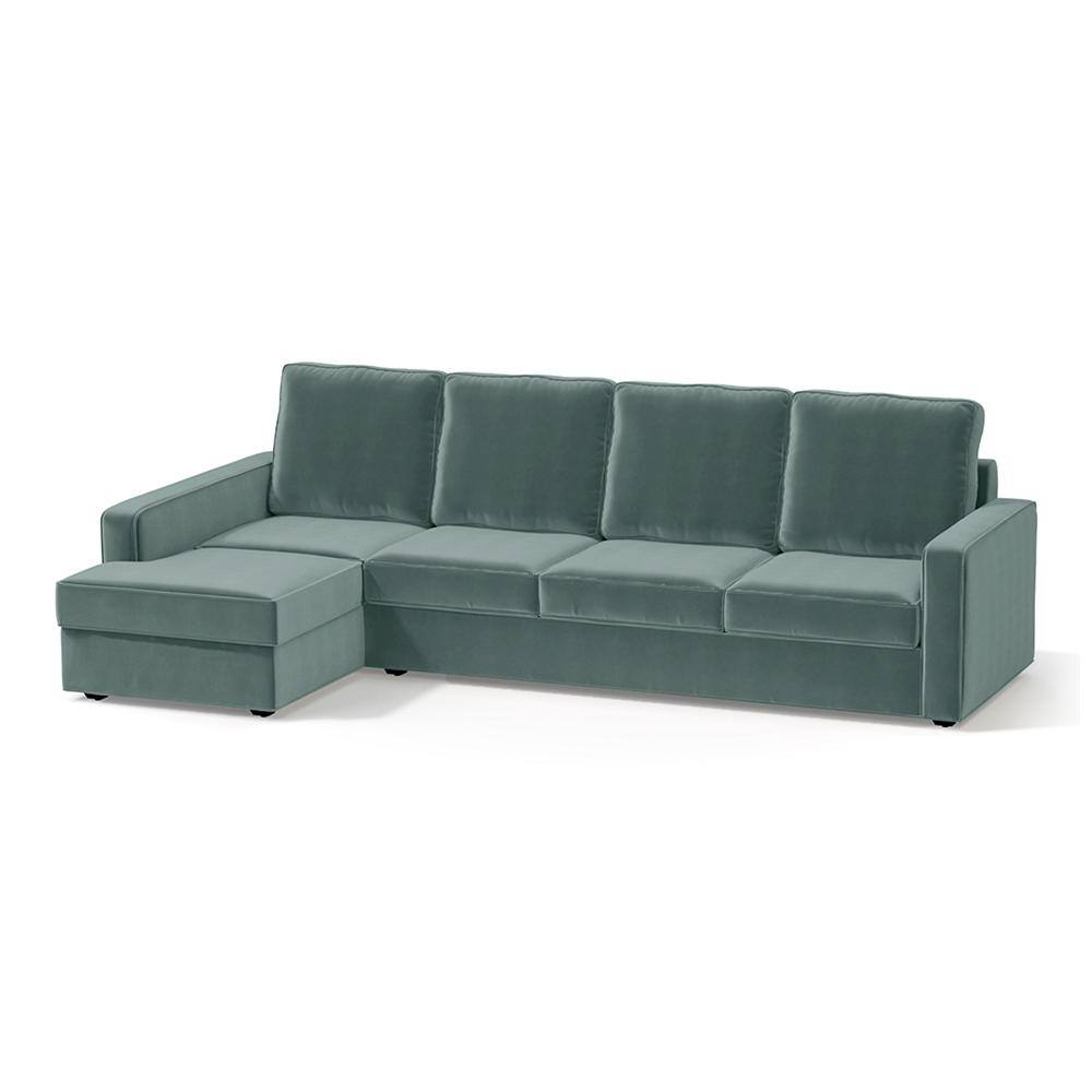 Apollo Compact Sofa (Colour : Dusty Turquoise Velvet, Cushion : Soft, Back Type : High Back, Seating Capacity : Left Aligned 3 Seater + Left Aligned Chaise)