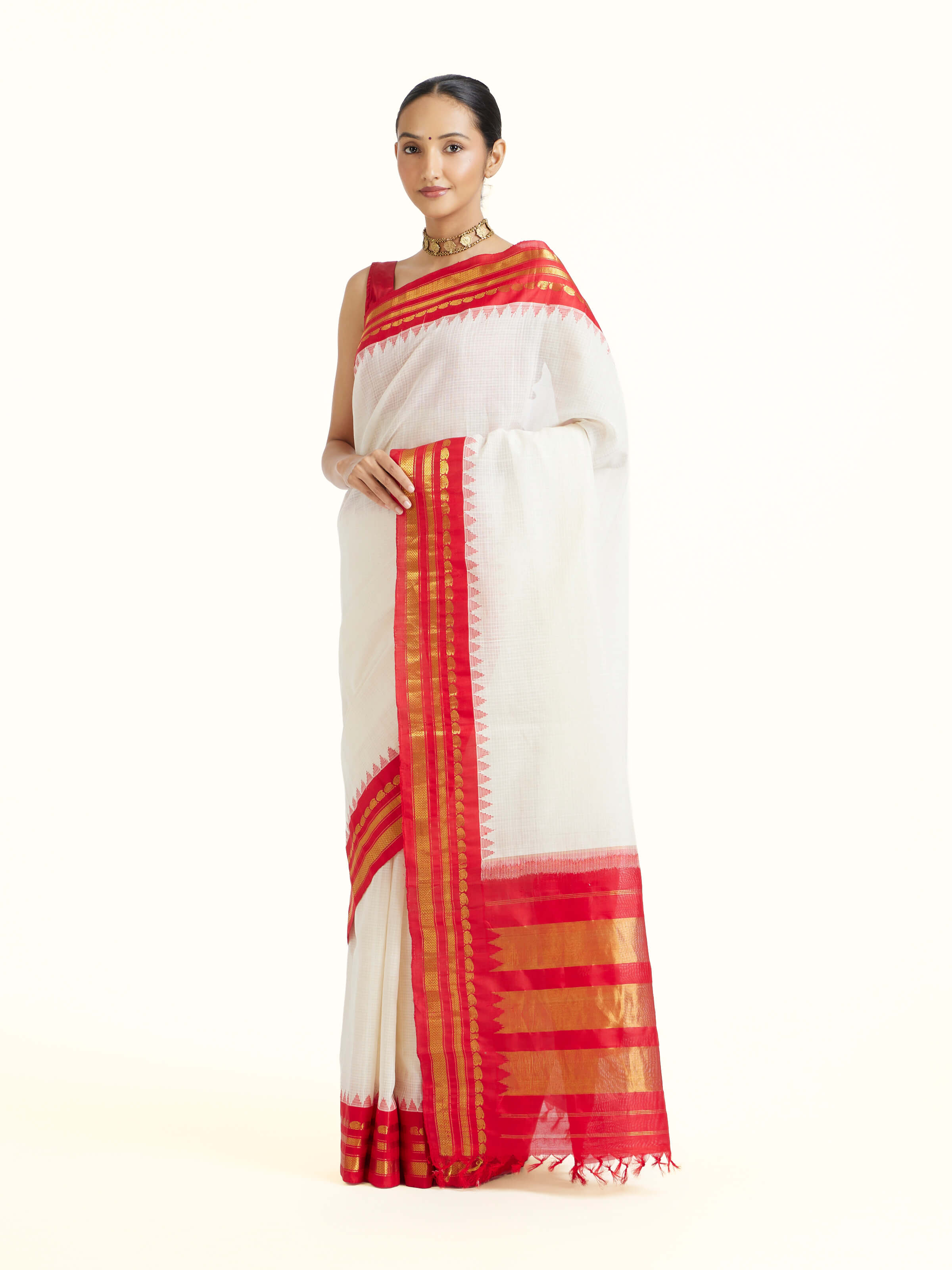 White Cotton Silk Gadwal Saree