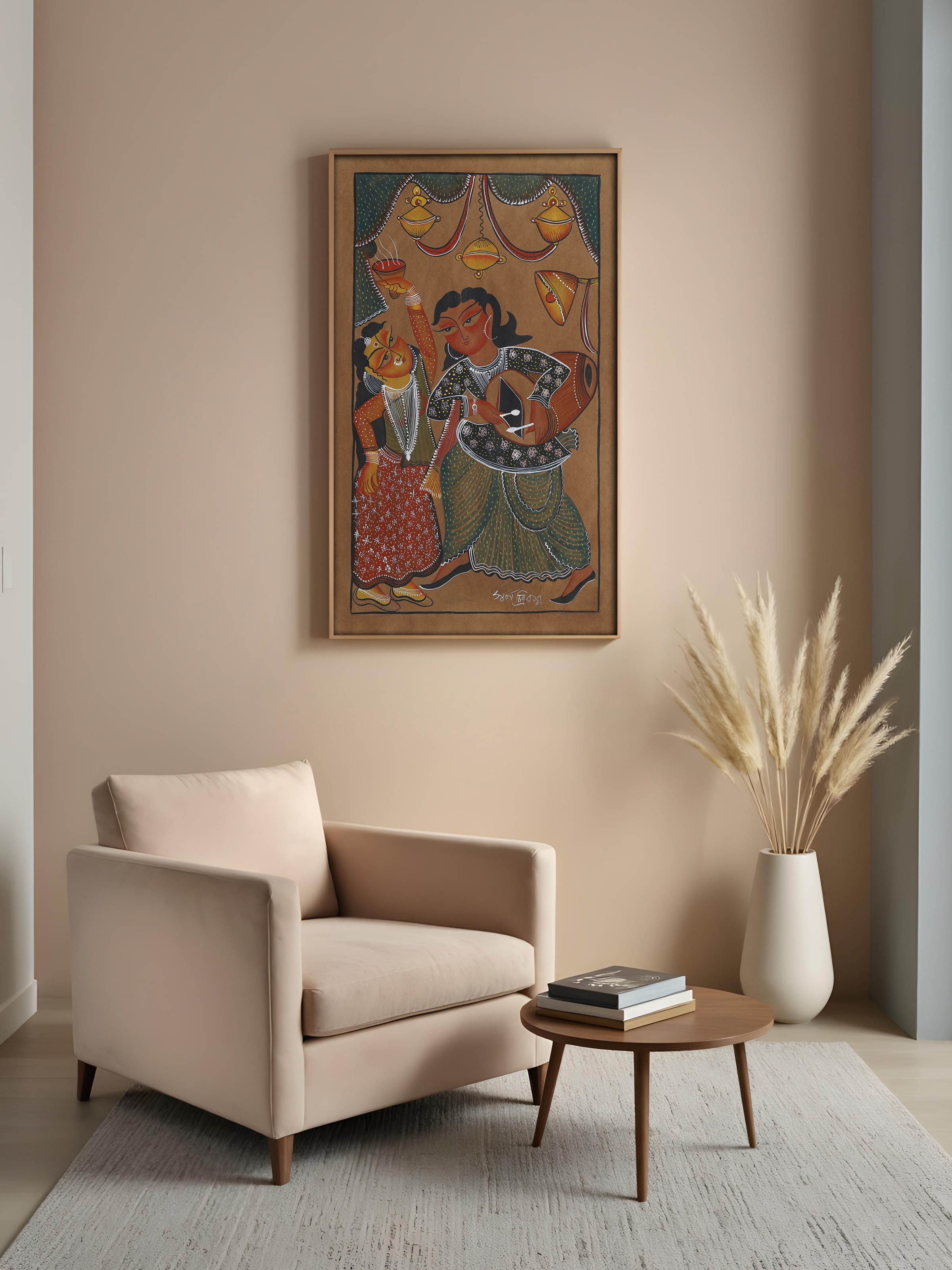 Lifestyle view of Festive Theme Kalighat Painting