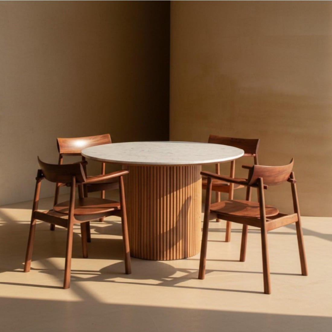 Kotaro Solid Wood Four Seater Dining Set in Brown Colour - Orange Tree