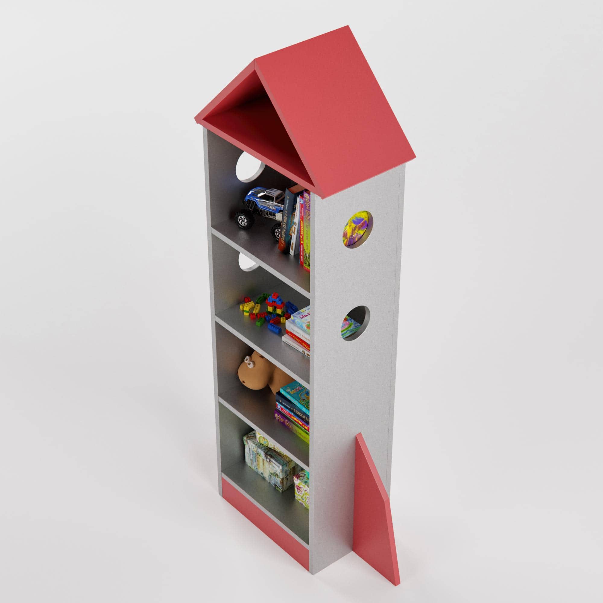 Spacechamp Bookshelf In Red & Grey Colour