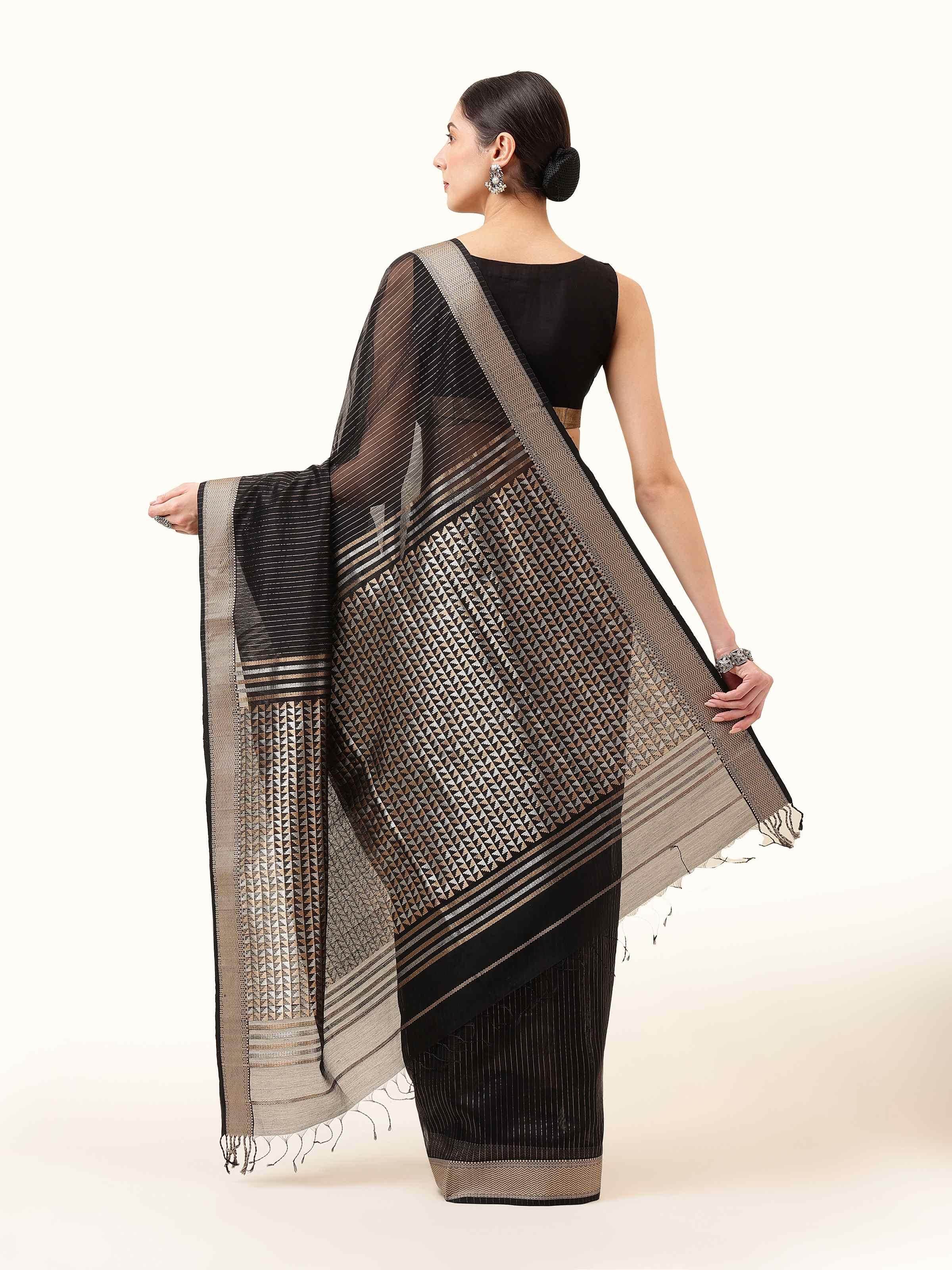 Black Cotton Silk Maheshwari Saree