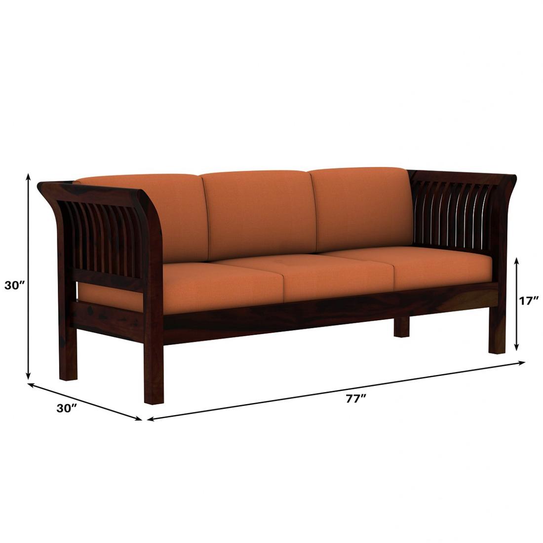 Haveli 3+2 Seater Wooden Sofa (Orange Colour, Walnut Finish)