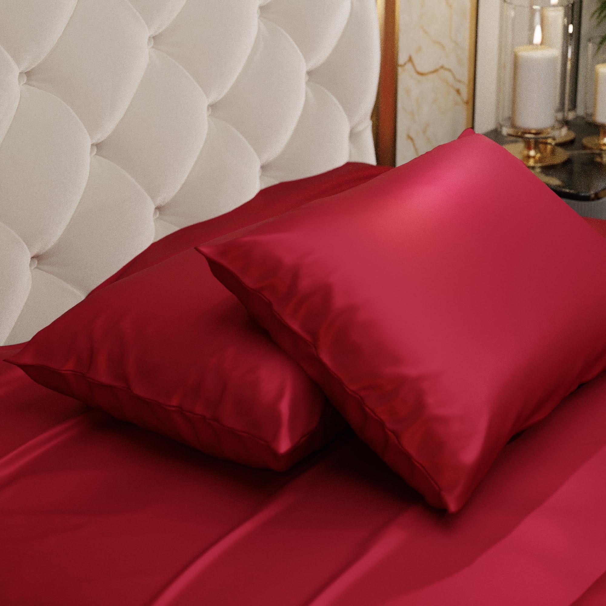 Stoa Paris Satin Pillow Covers,  Premium Plain Pillow Cover Set of 2, 68L x 45W cms - Flirty Red - Stoa Paris
