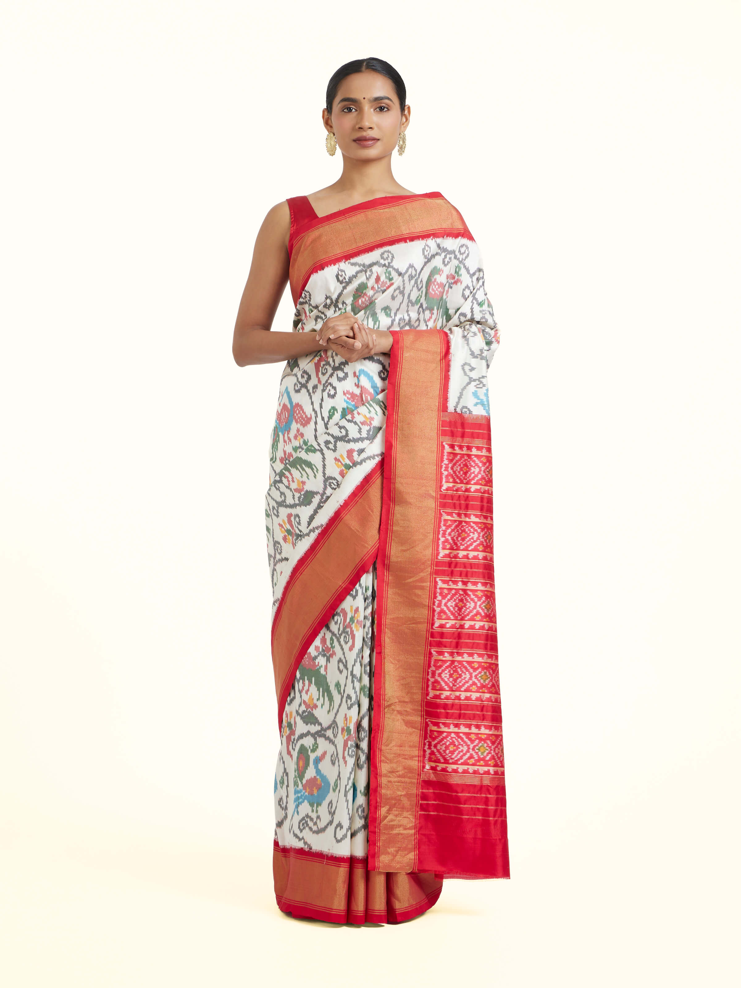 Off-White Pochampally Ikat Silk Saree