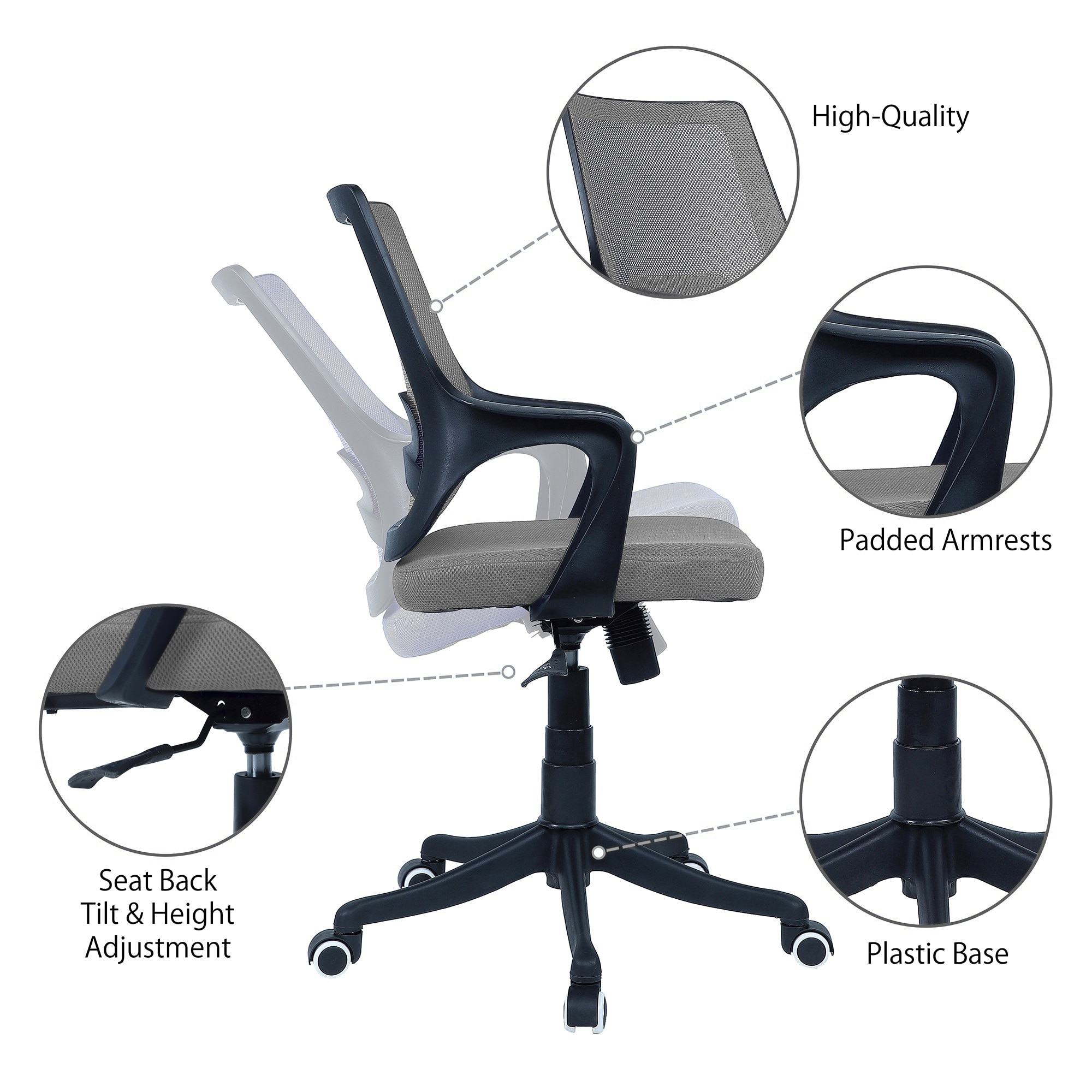 Ddeasirea Mid Back Ergonomic Chair in Grey Colour