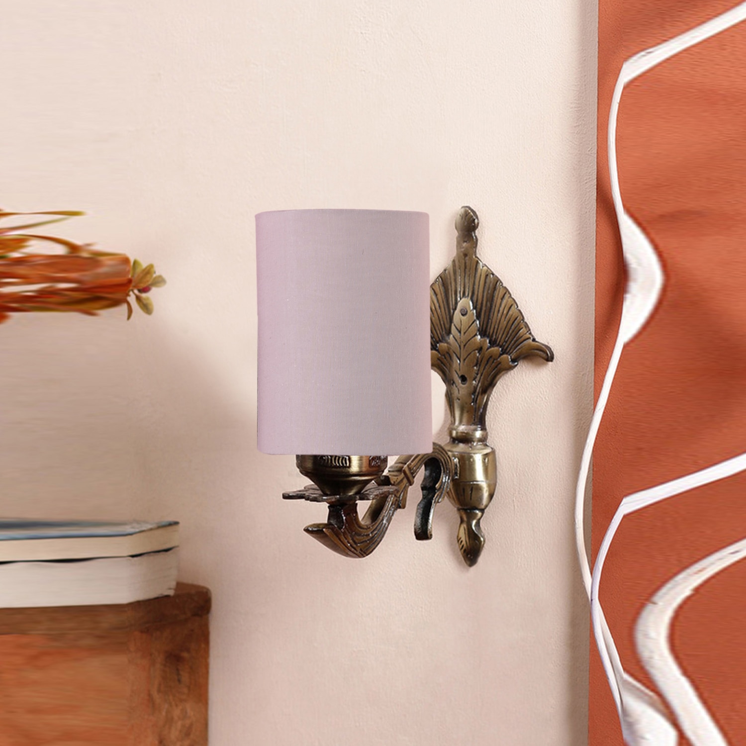 Devansh Metal Electric Wall Light in Antique Gold Colour with Grey Shade Count of 1 Light - Devansh