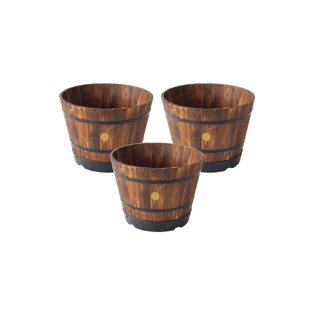 VegTrug Wooden Barrel Planters 55cm Burnt Oak
